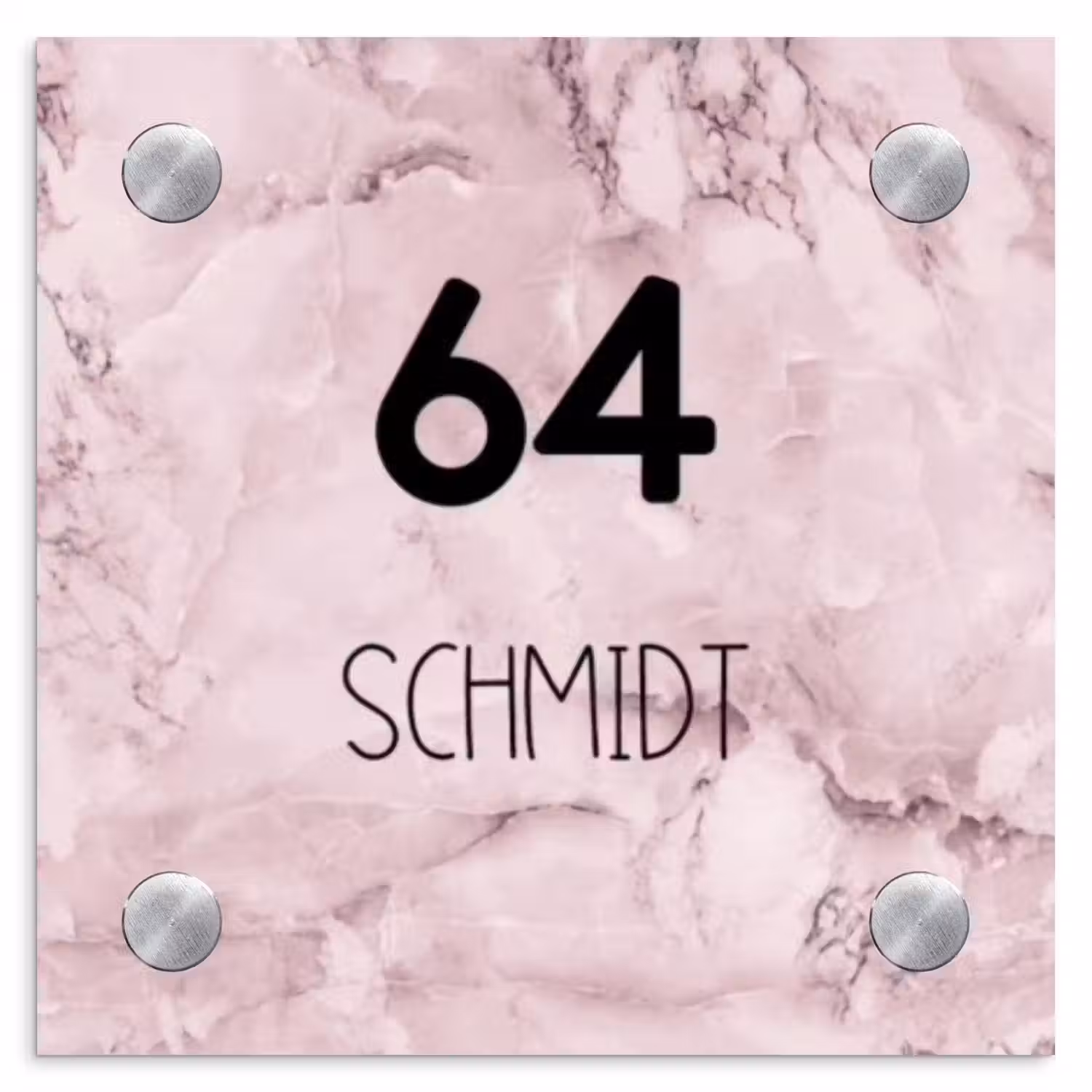 Roze marmer - Modern Naambord Vierkant klein -3d