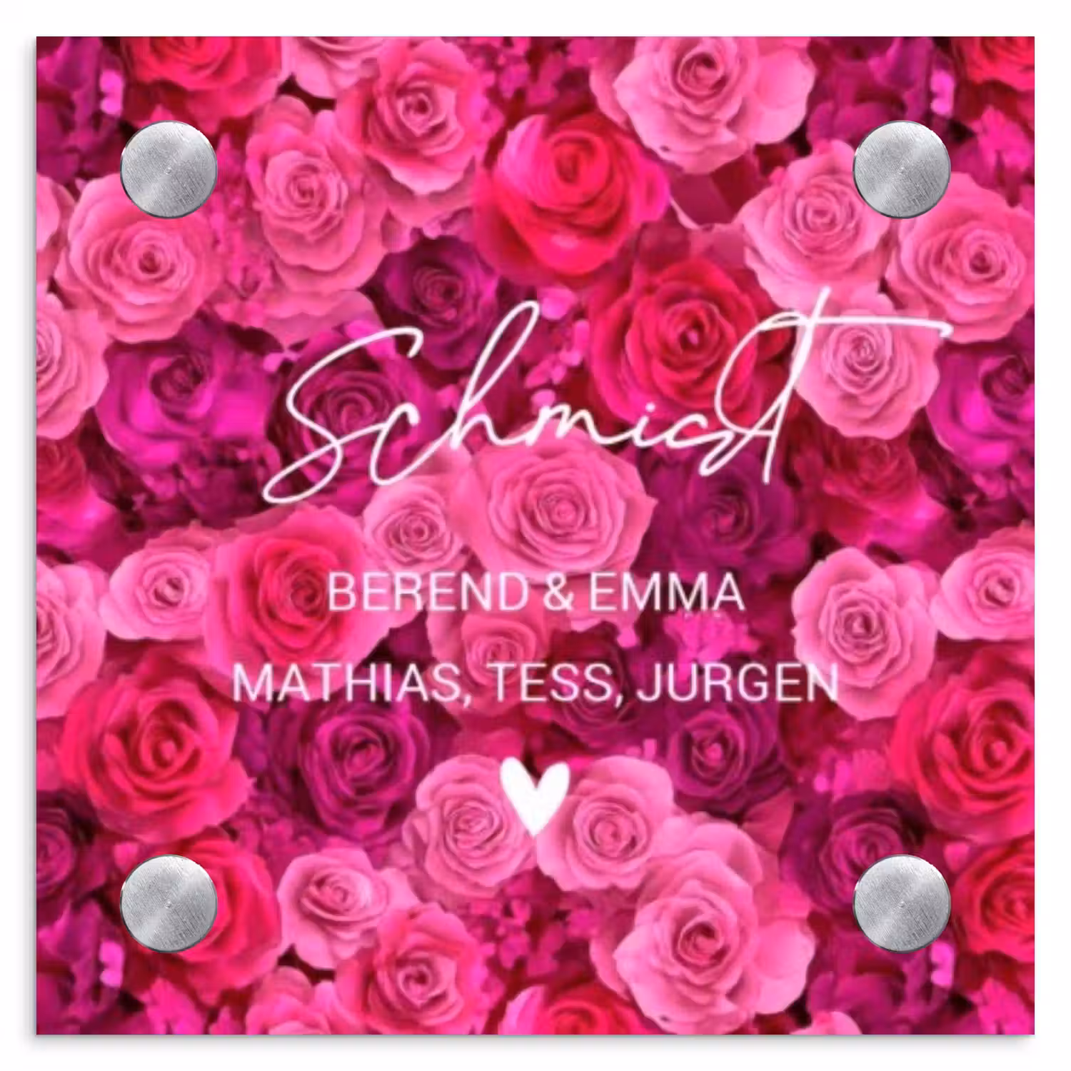 Roze rozen - Sierlijk Naambord Vierkant klein -3d