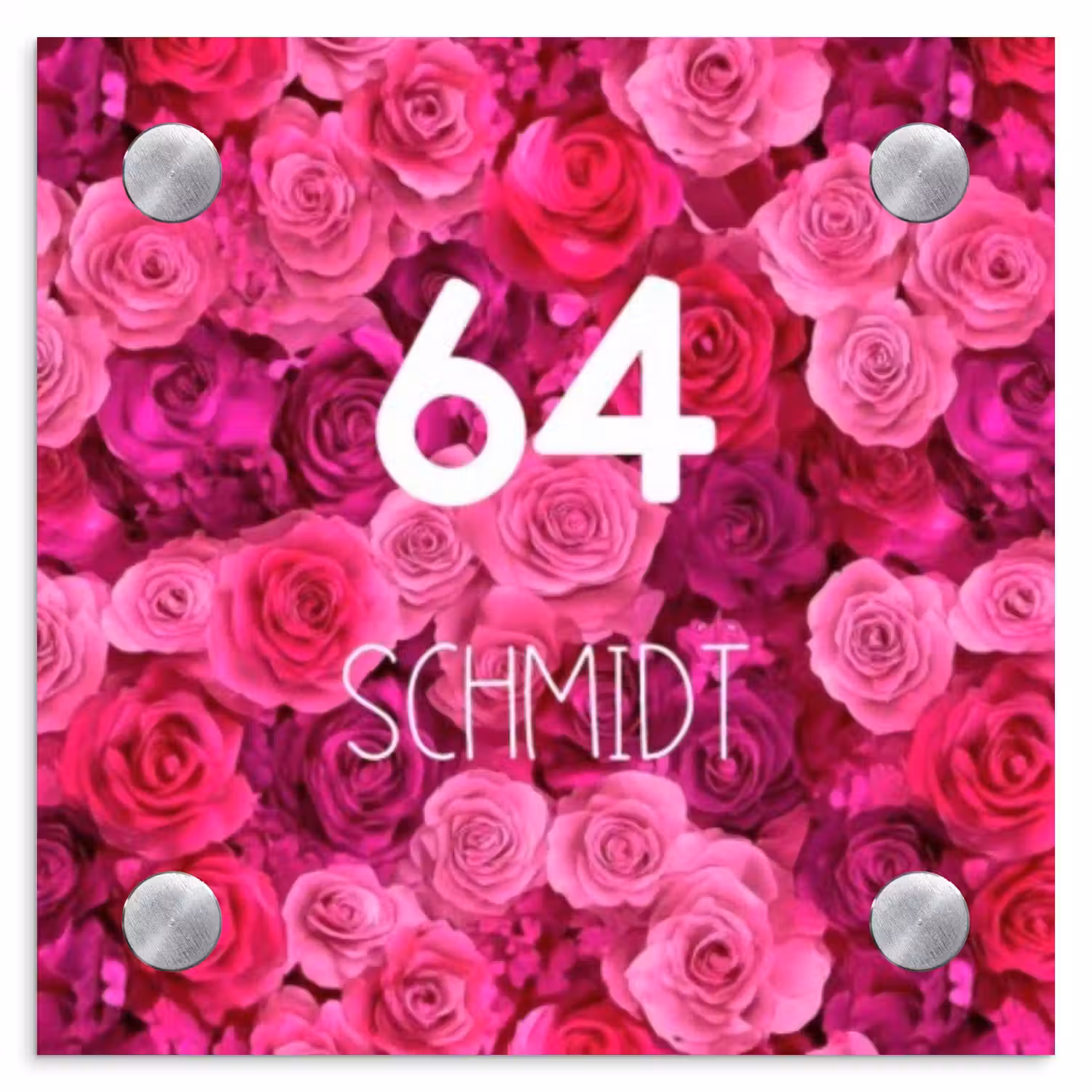 Roze rozen - Modern Naambord Vierkant klein -3d