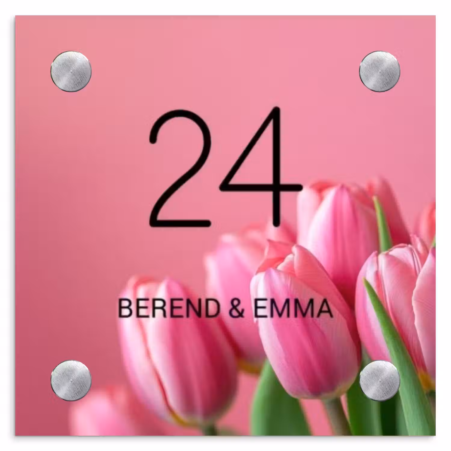 Roze tulpen - Klassiek Naambord Vierkant klein -3d