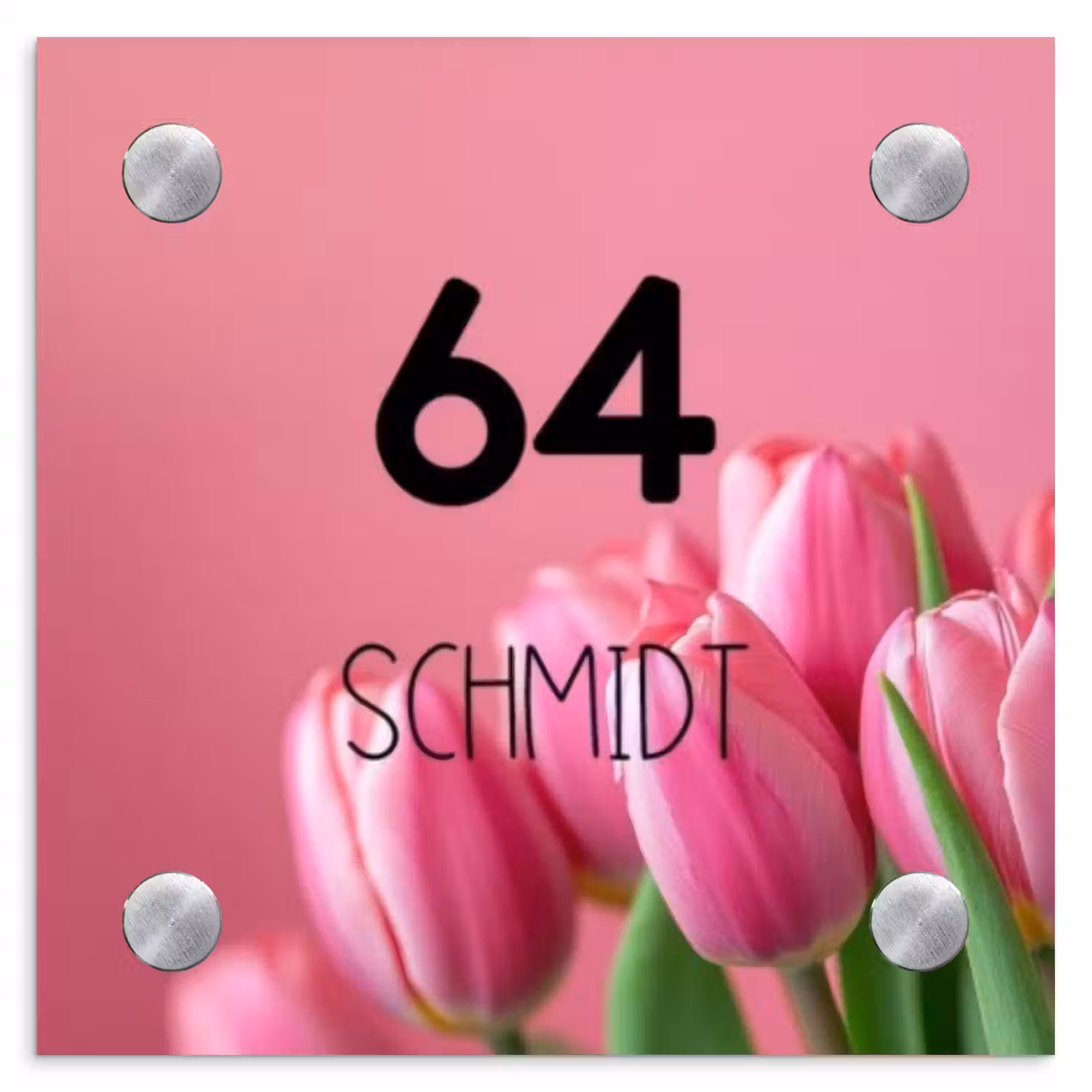 Roze tulpen - Modern Naambord Vierkant klein -3d