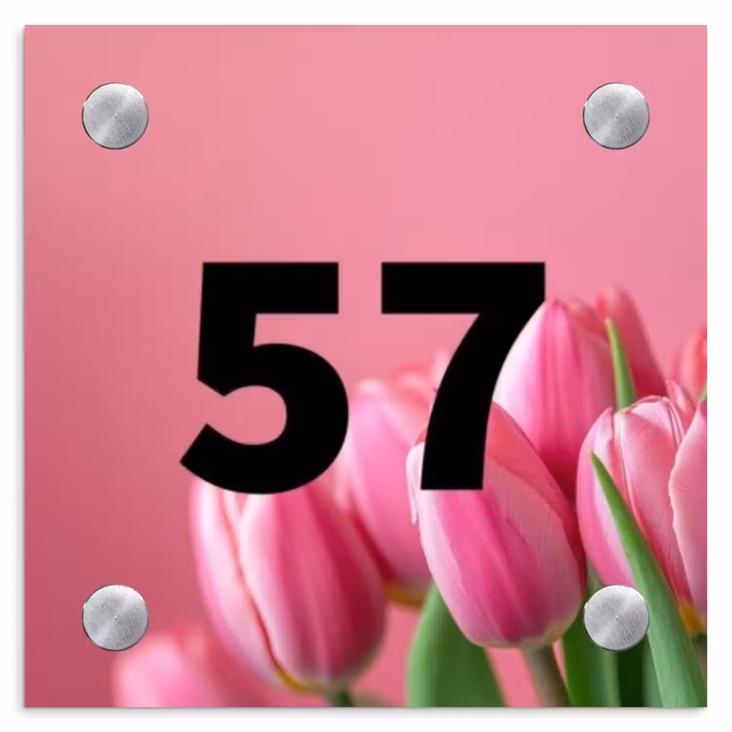 Roze tulpen - Traditioneel Naambord Vierkant klein -3d