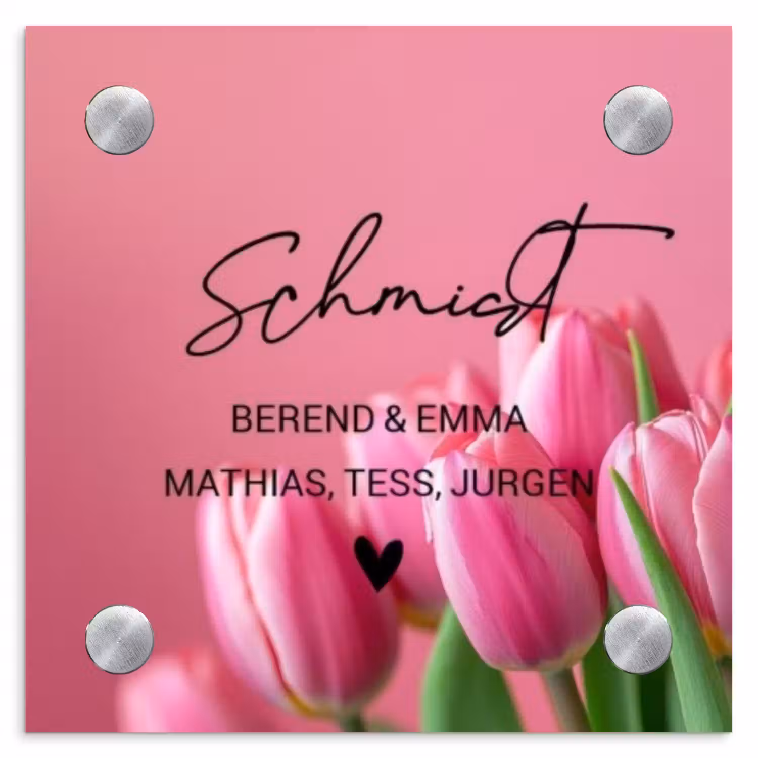 Roze tulpen - Sierlijk Naambord Vierkant klein -3d