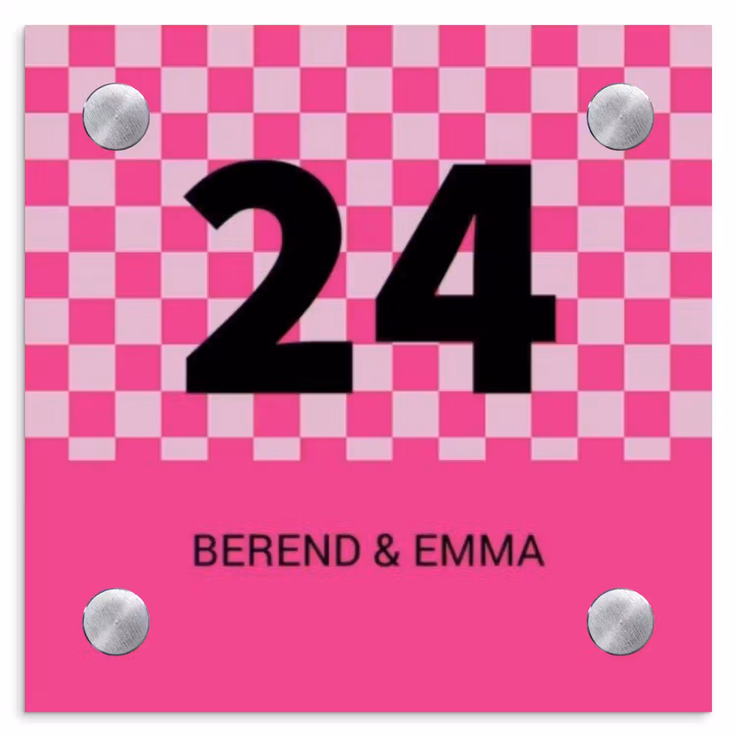 Roze - Blokjes - Klassiek Naambord Vierkant klein -3d