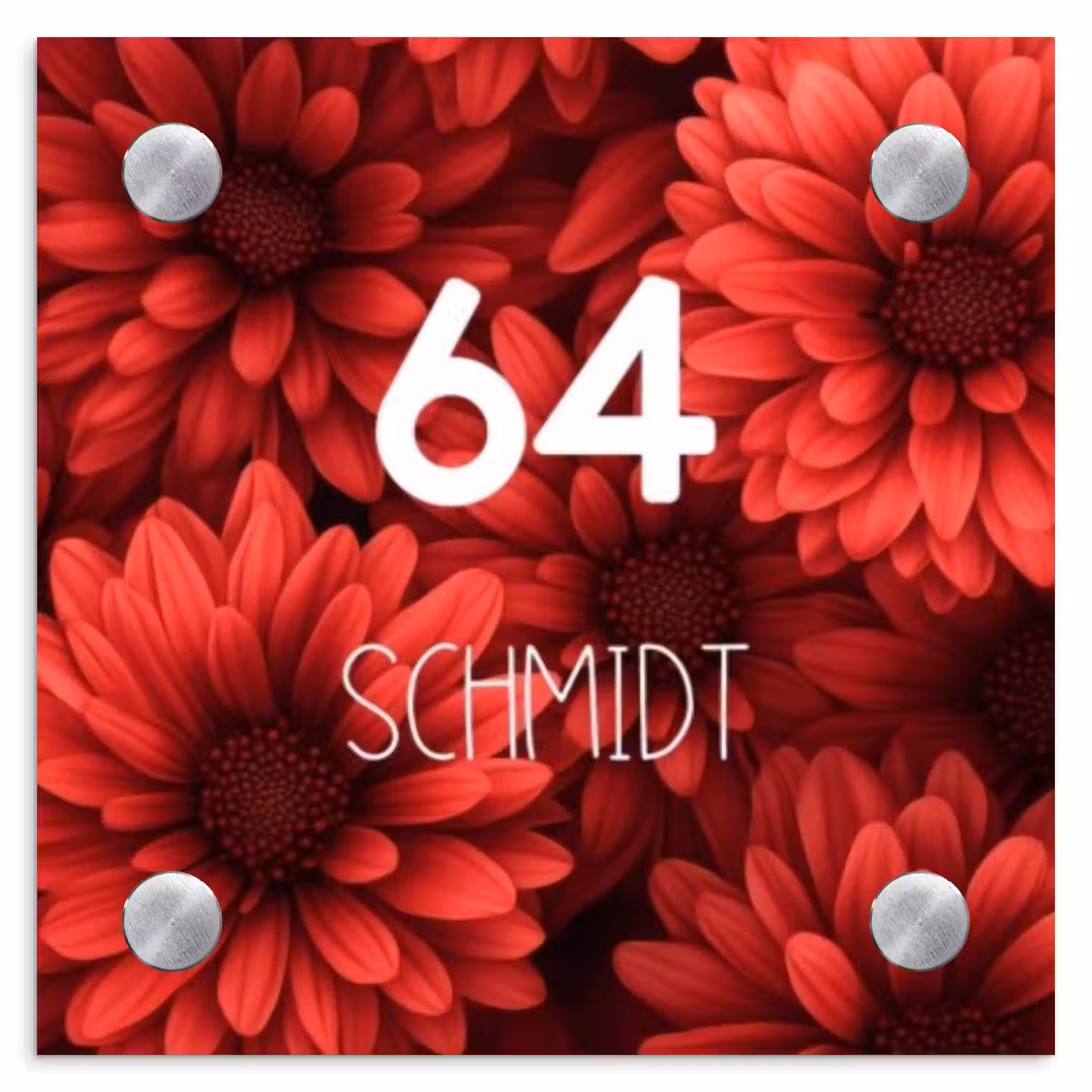 Rode bloemen - Modern Naambord Vierkant klein -3d