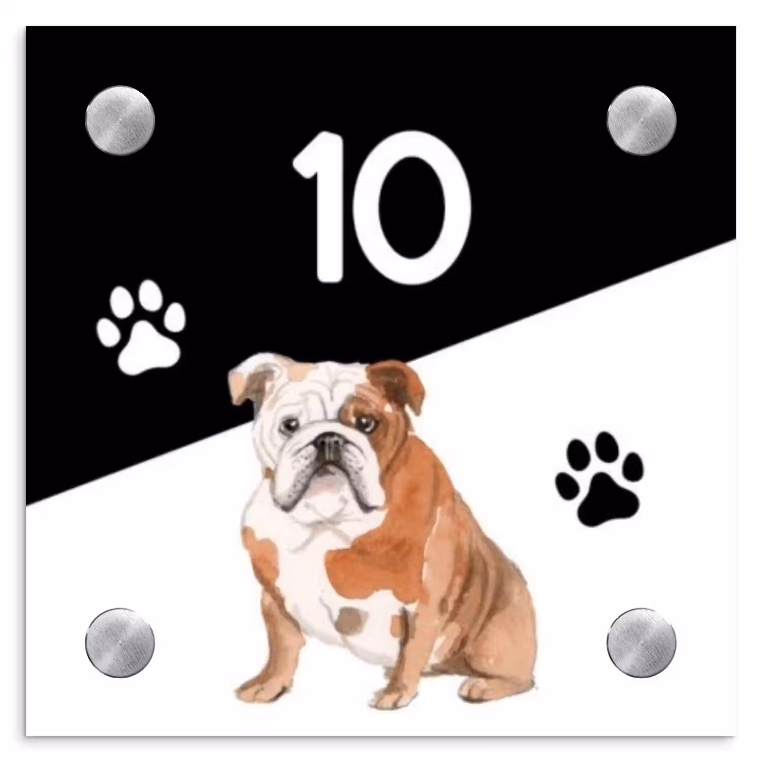 Zwart wit - Huisdier - Engelse bulldog Naambord Vierkant klein -3d