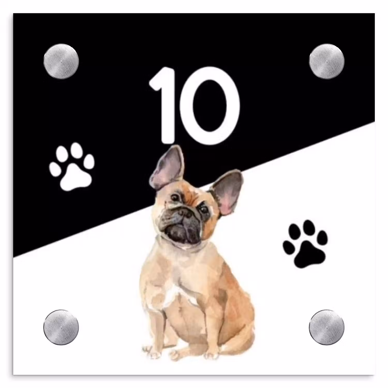 Zwart wit - Huisdier - Franse bulldog Naambord Vierkant klein -3d