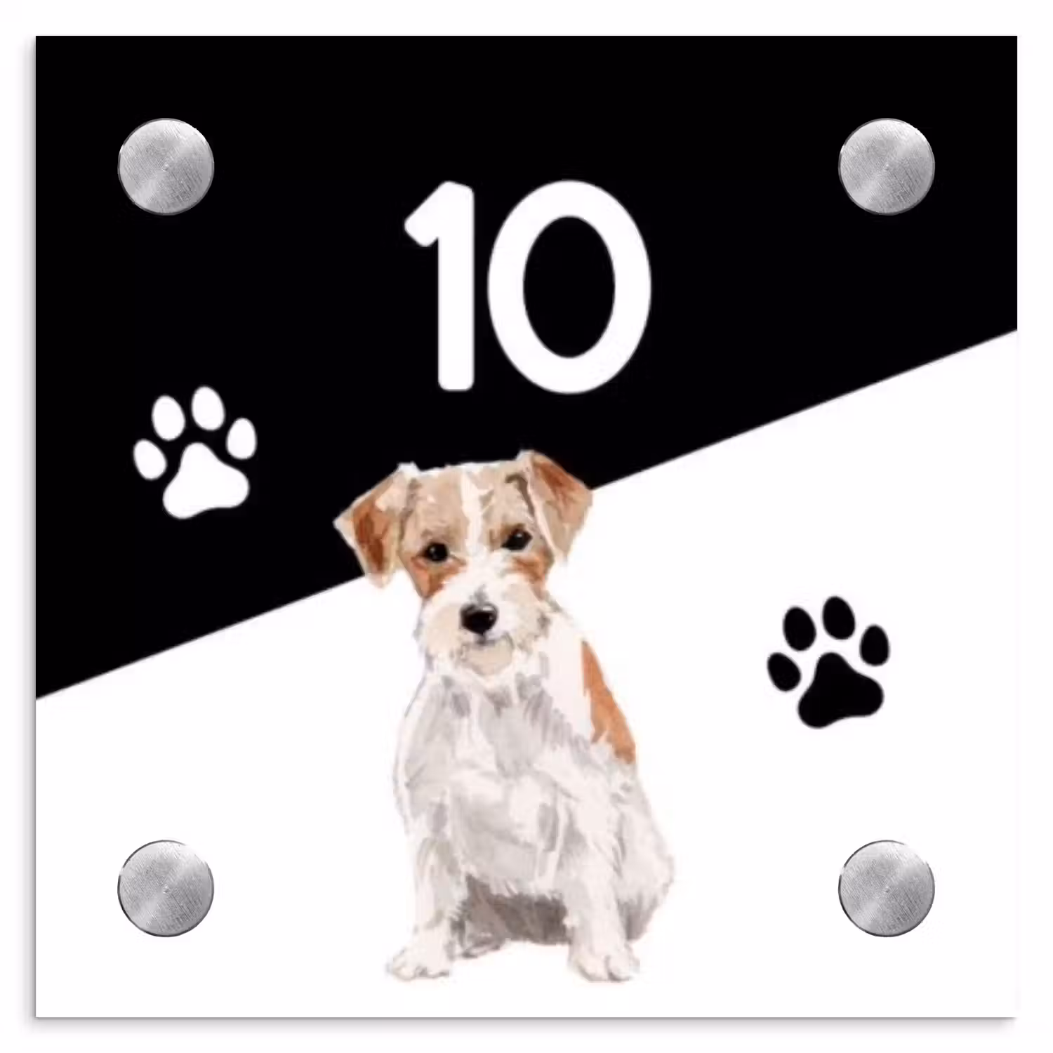 Zwart wit - Huisdier - Jack Russel Naambord Vierkant klein -3d
