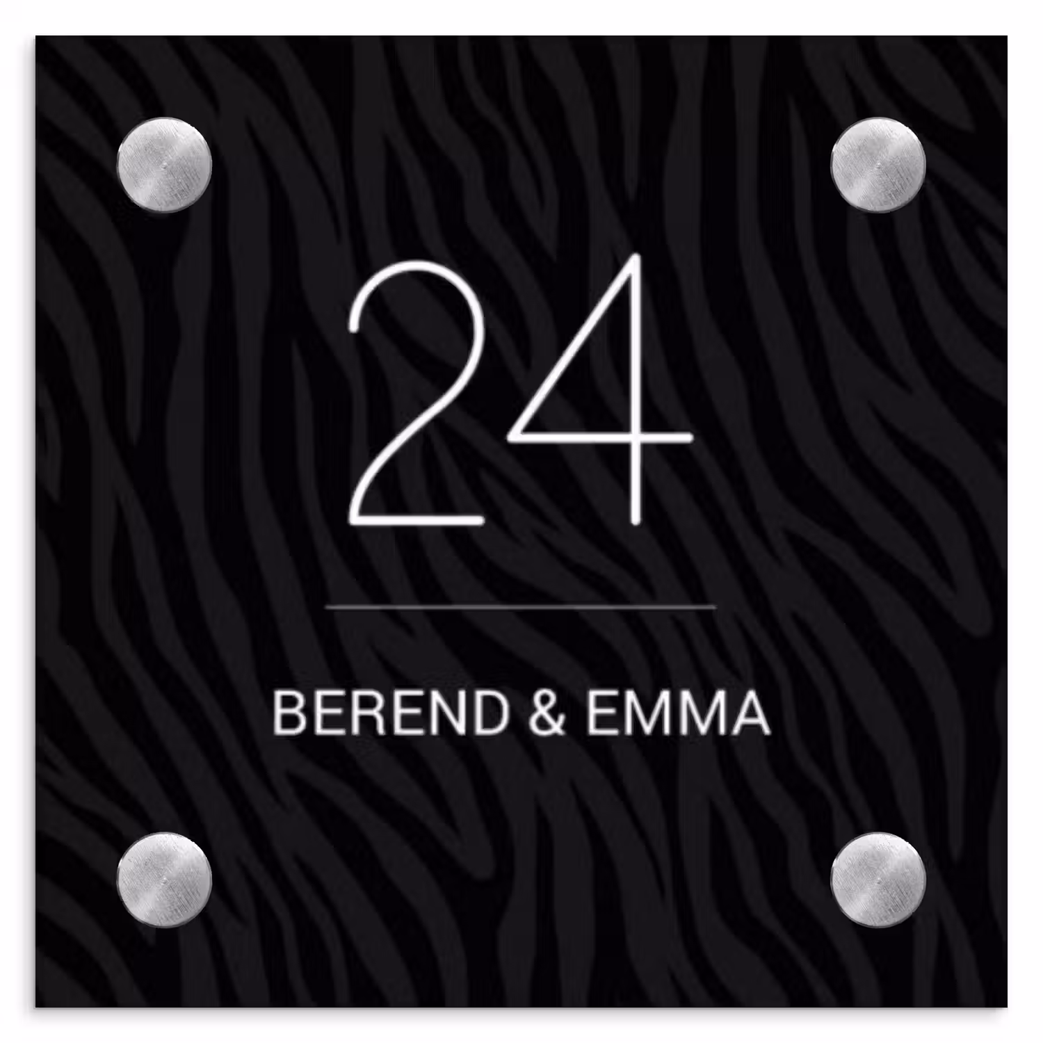 Zwart zebraprint - Klassiek Naambord Vierkant klein -3d