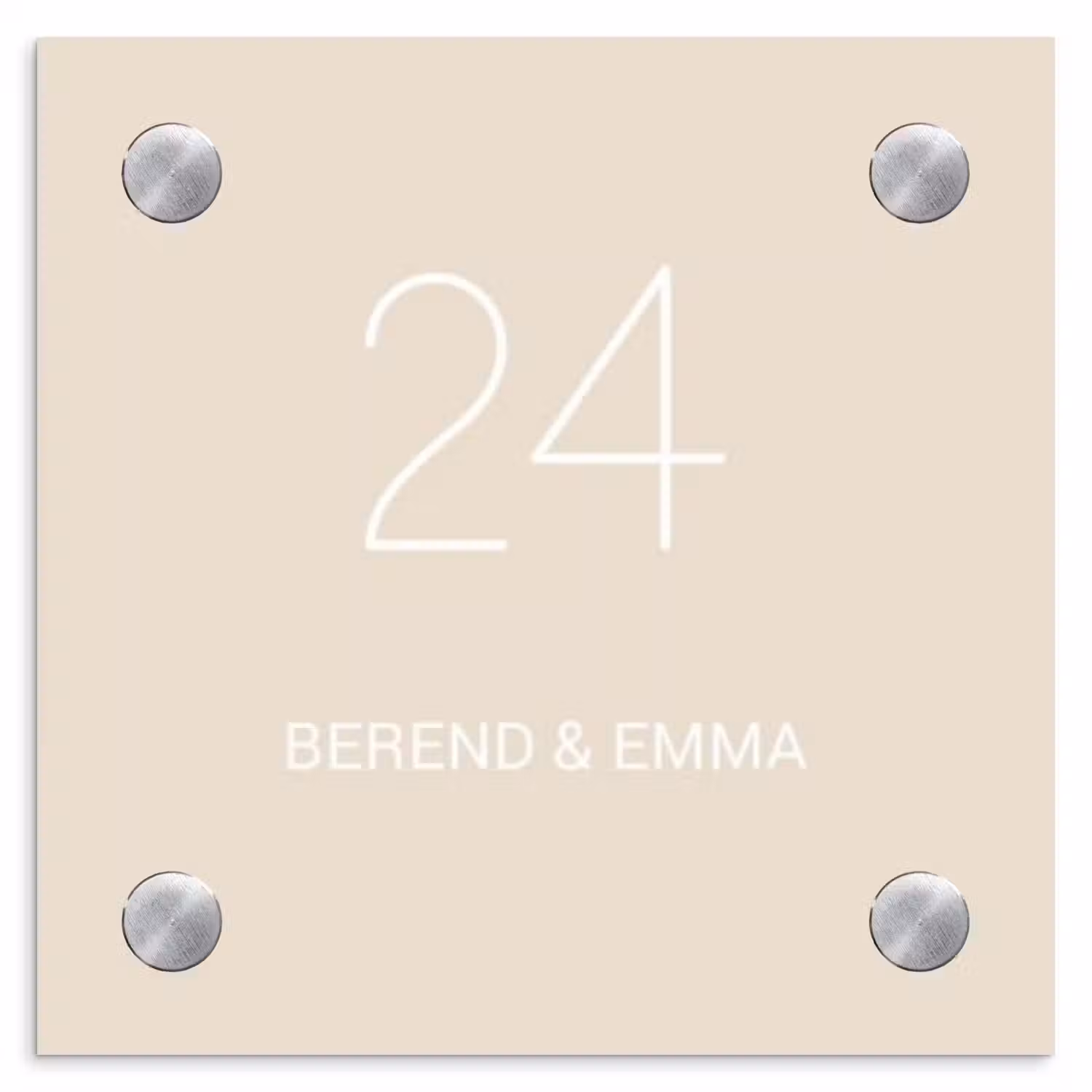 Effen - Beige - Klassiek Naambord Vierkant klein -3d
