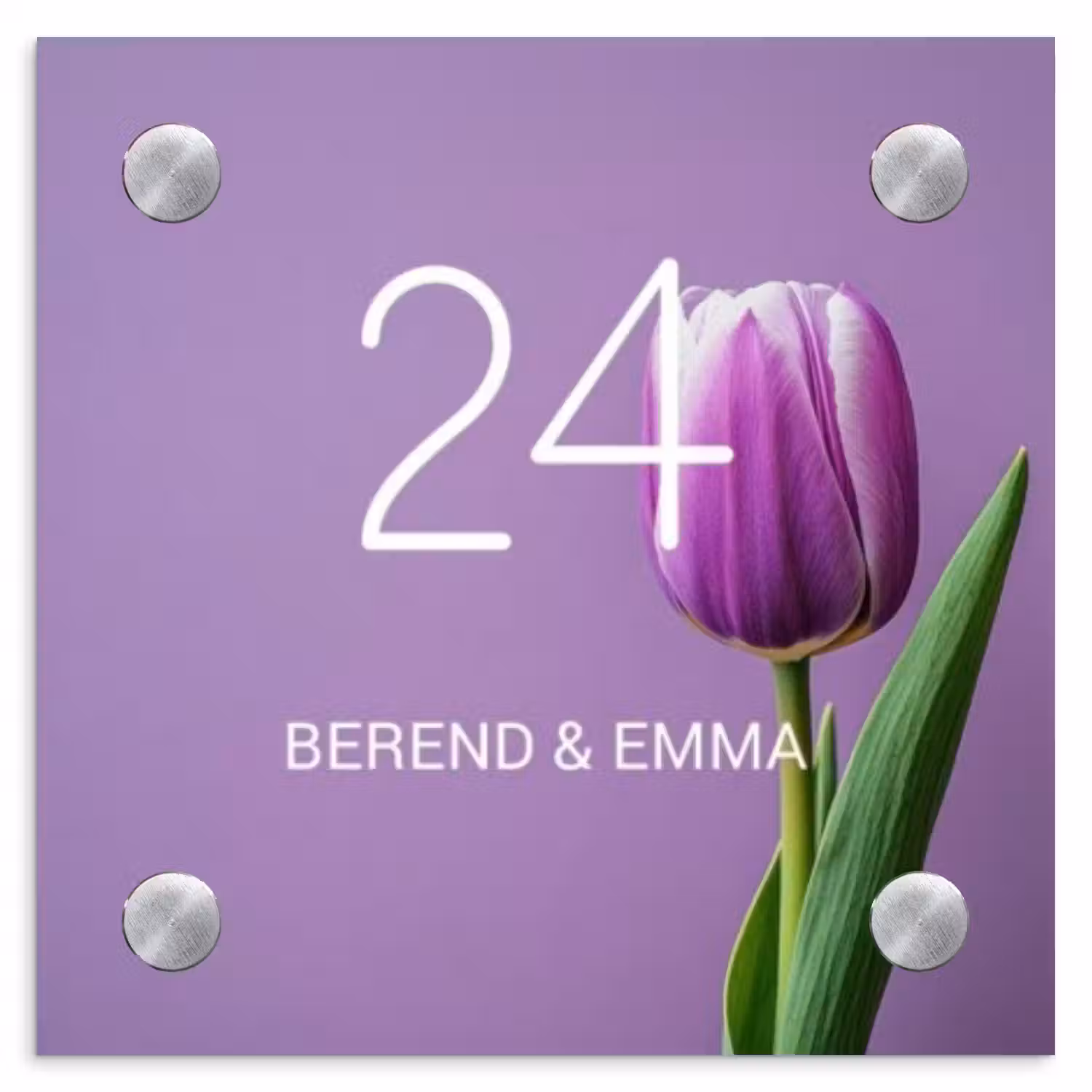 Paarse tulp - Klassiek Naambord Vierkant klein -3d