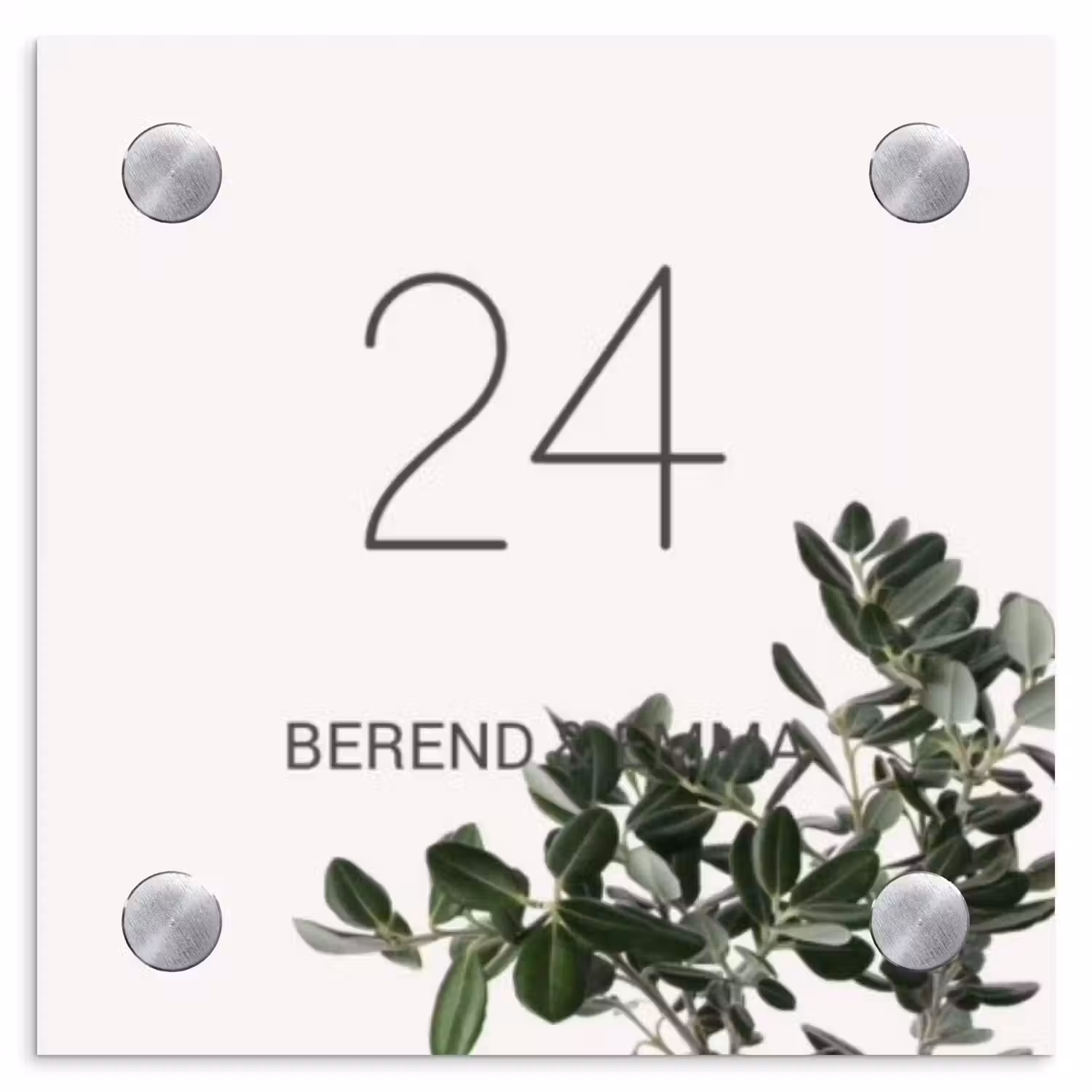 Wit met bladeren - Klassiek Naambord Vierkant klein -3d