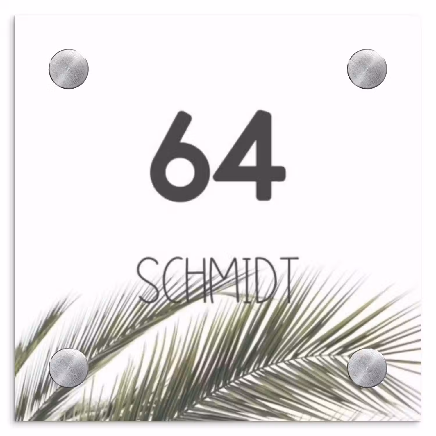 Wit met palmblad - Modern Naambord Vierkant klein -3d