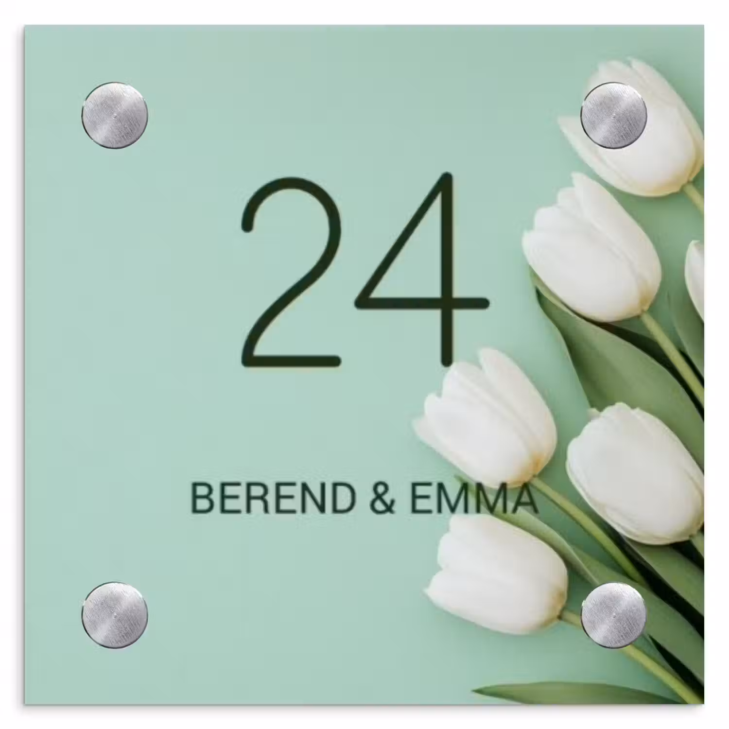 Witte tulpen - Klassiek Naambord Vierkant klein -3d