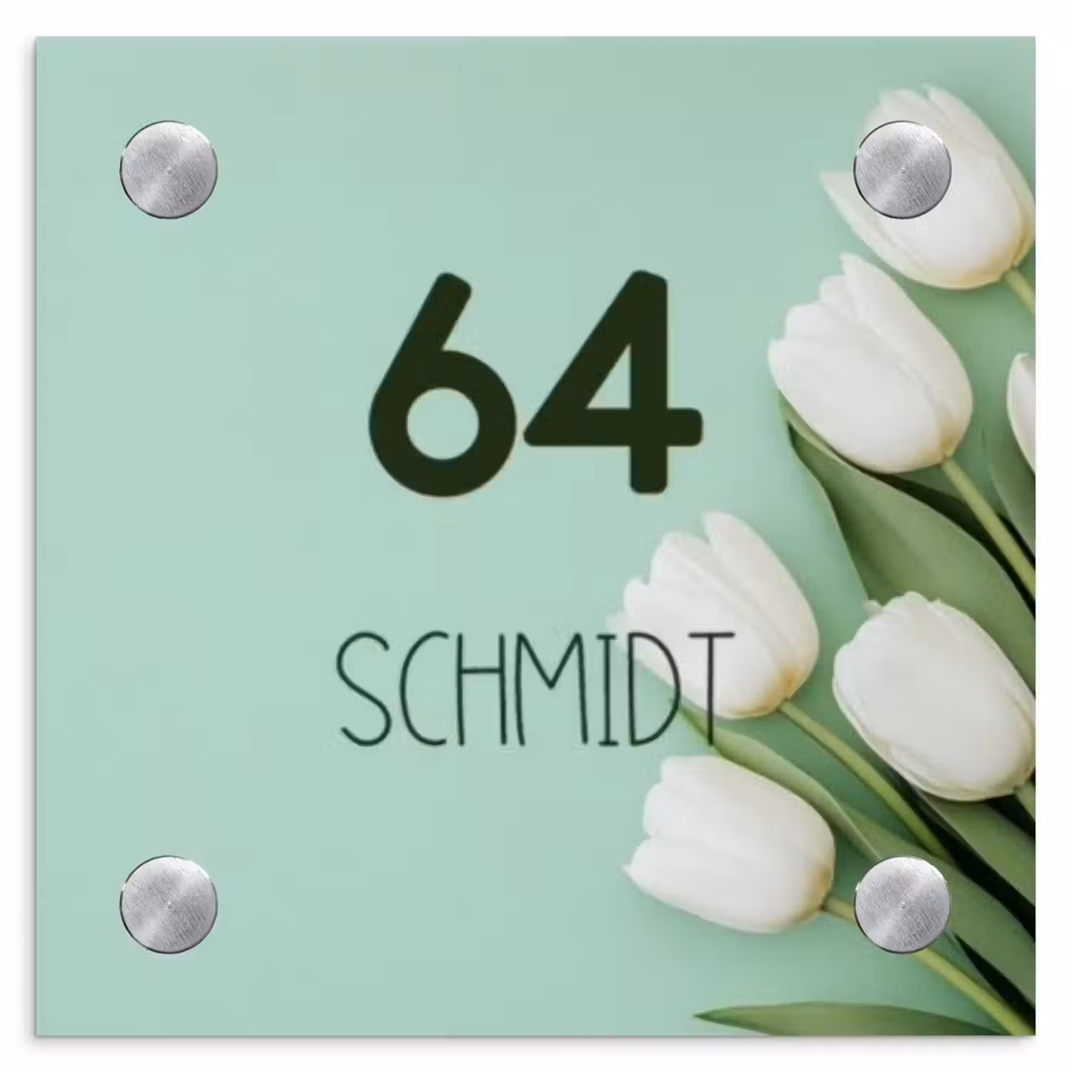 Witte tulpen - Modern Naambord Vierkant klein -3d