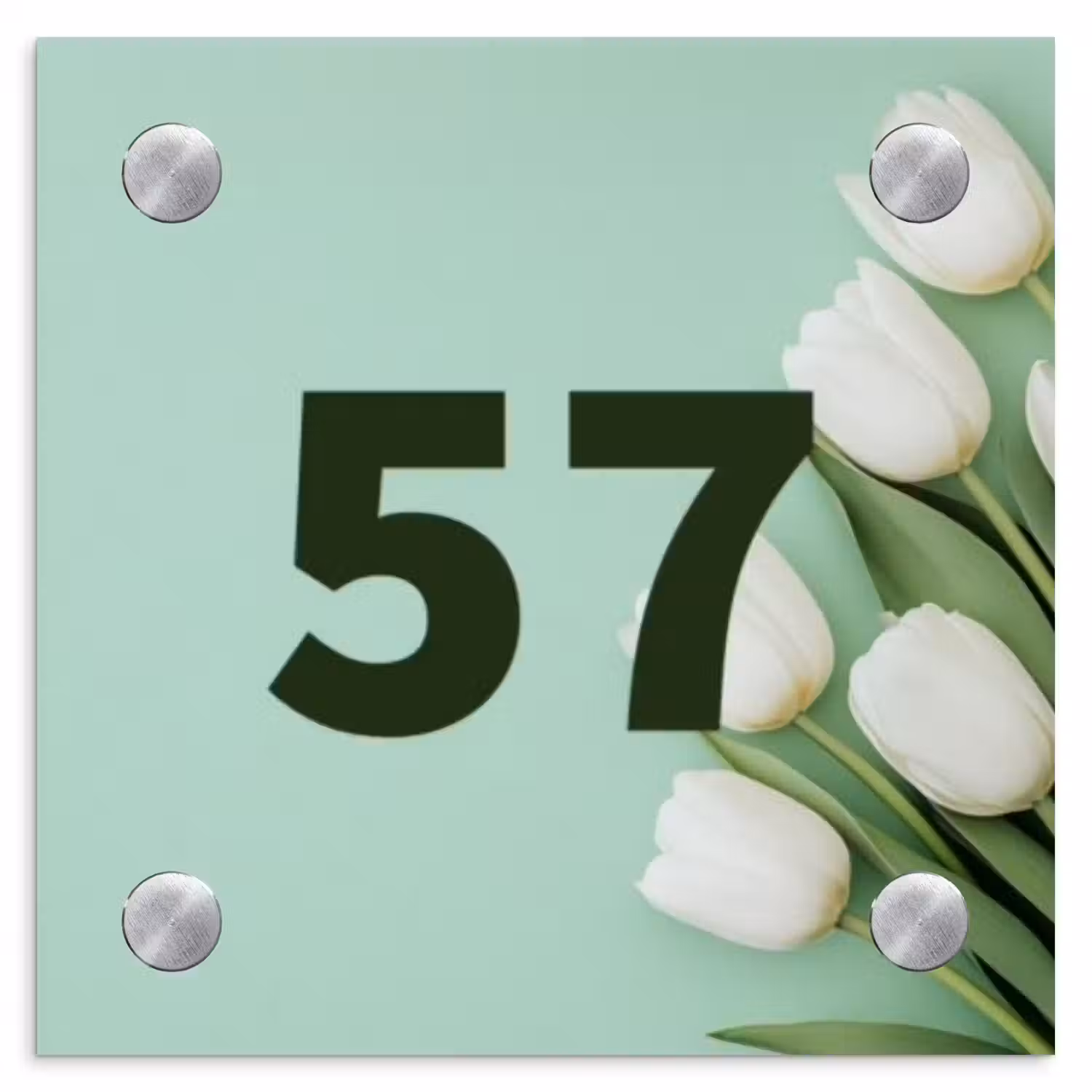 Witte tulpen - Traditioneel Naambord Vierkant klein -3d