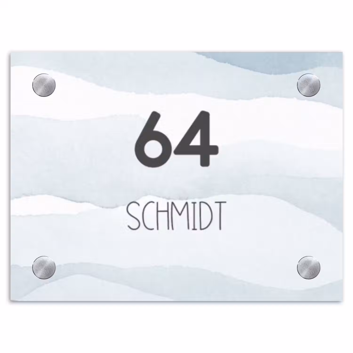 Aquarel - Blauw - Modern Naambord Rechthoek middel -3d