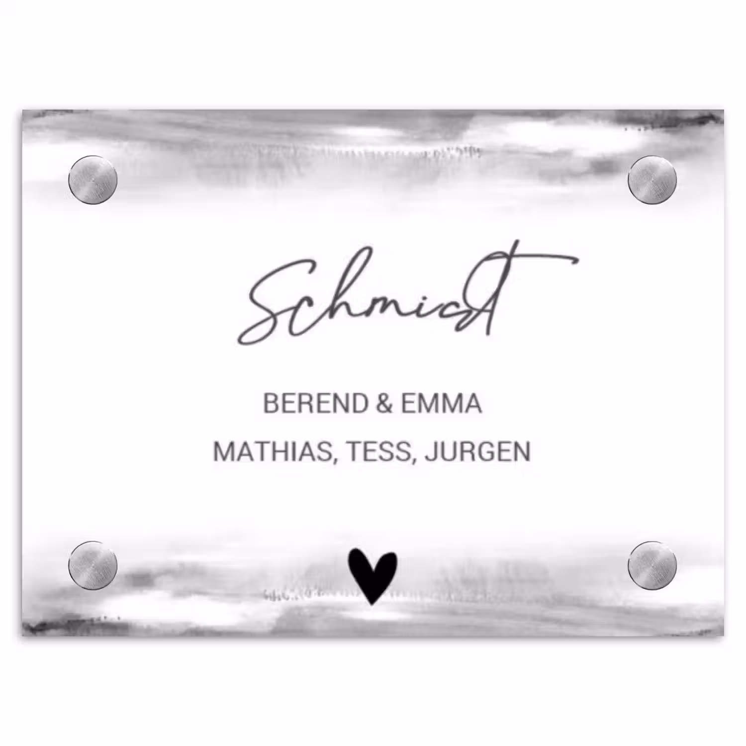 Aquarel - Zwart wit - Sierlijk Naambord Rechthoek middel -3d