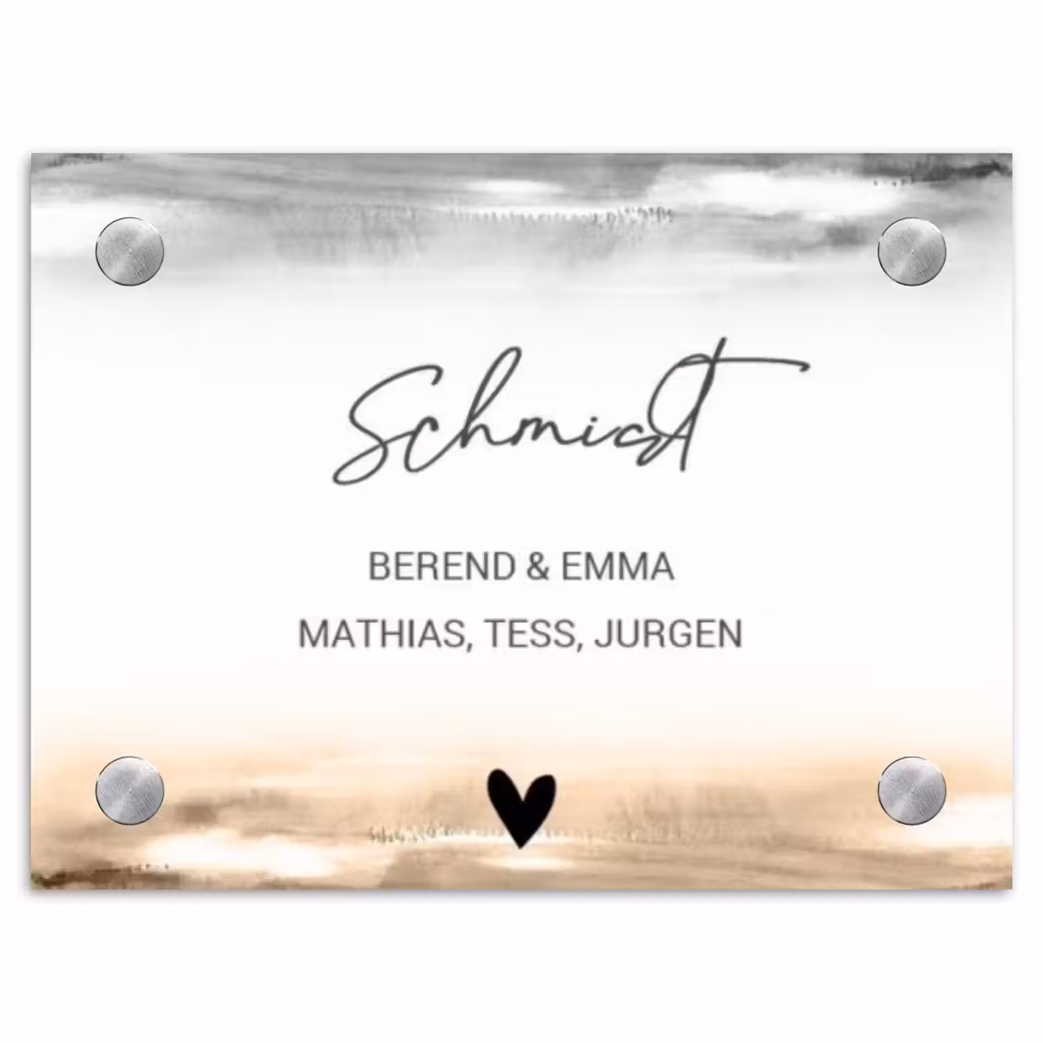 Aquarelachtergrond - Zwart beige - Sierlijk Naambord Rechthoek middel -3d