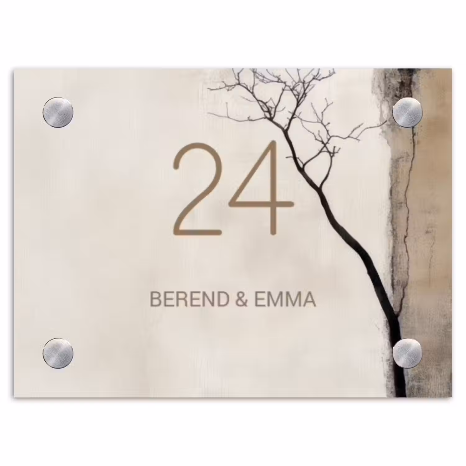 Boomsilhouet beige achtergrond - Klassiek Naambord Rechthoek middel -3d