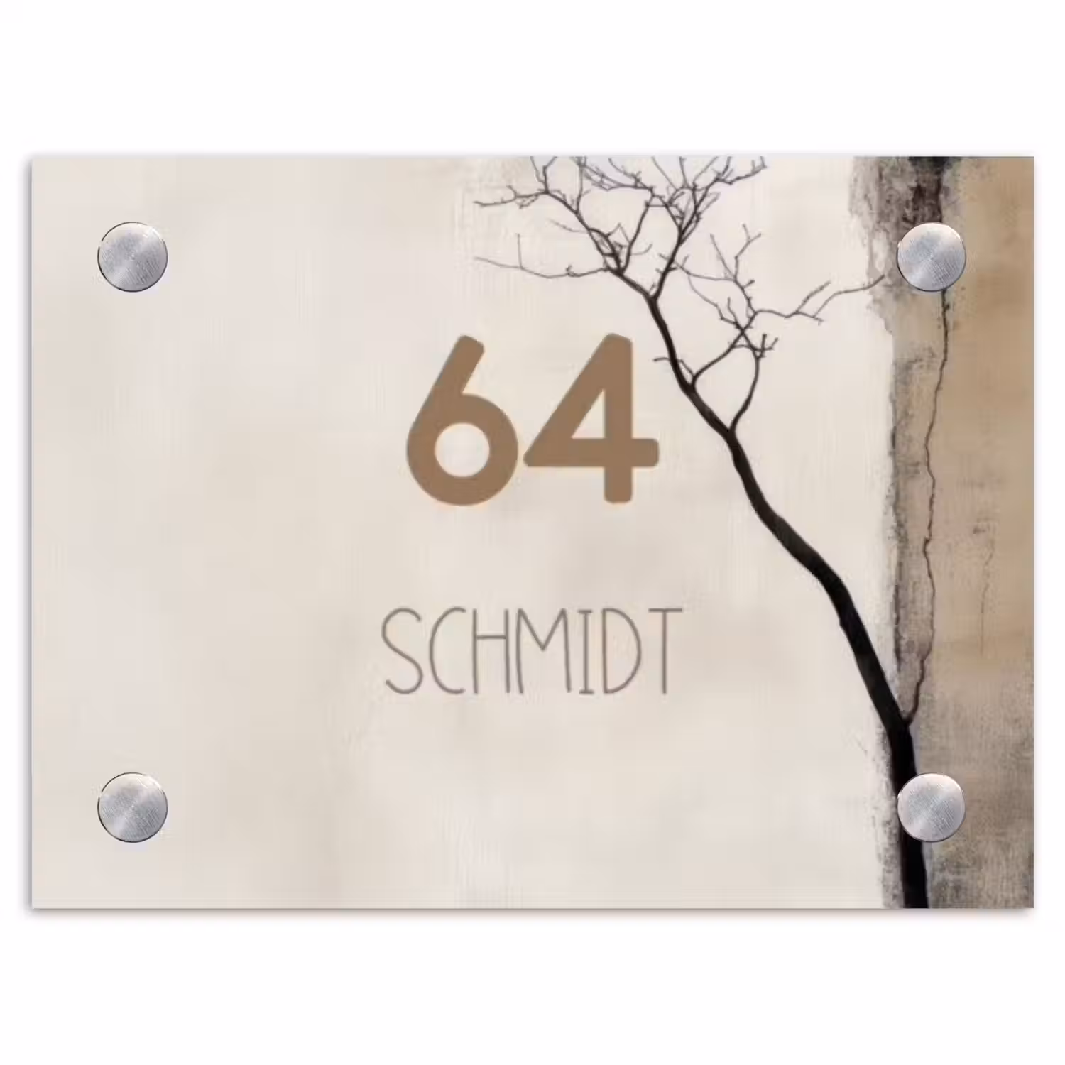 Boomsilhouet beige achtergrond - Modern Naambord Rechthoek middel -3d