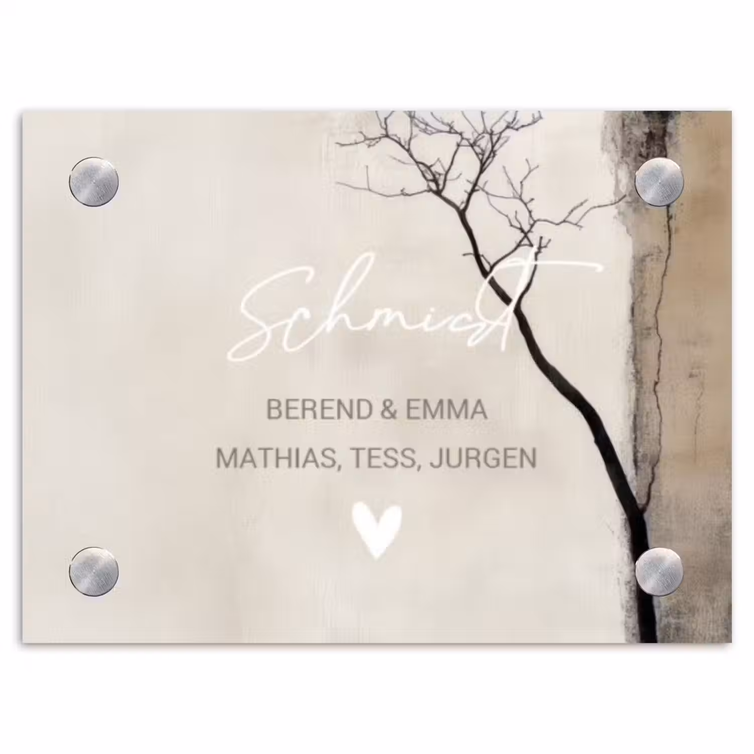 Boomsilhouet beige achtergrond - Sierlijk Naambord Rechthoek middel -3d