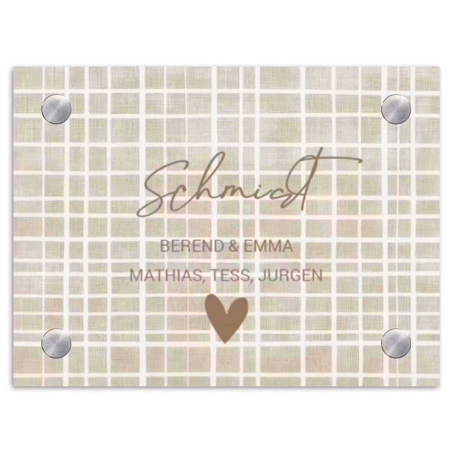 Beige raster - Sierlijk Naambord Rechthoek middel -3d