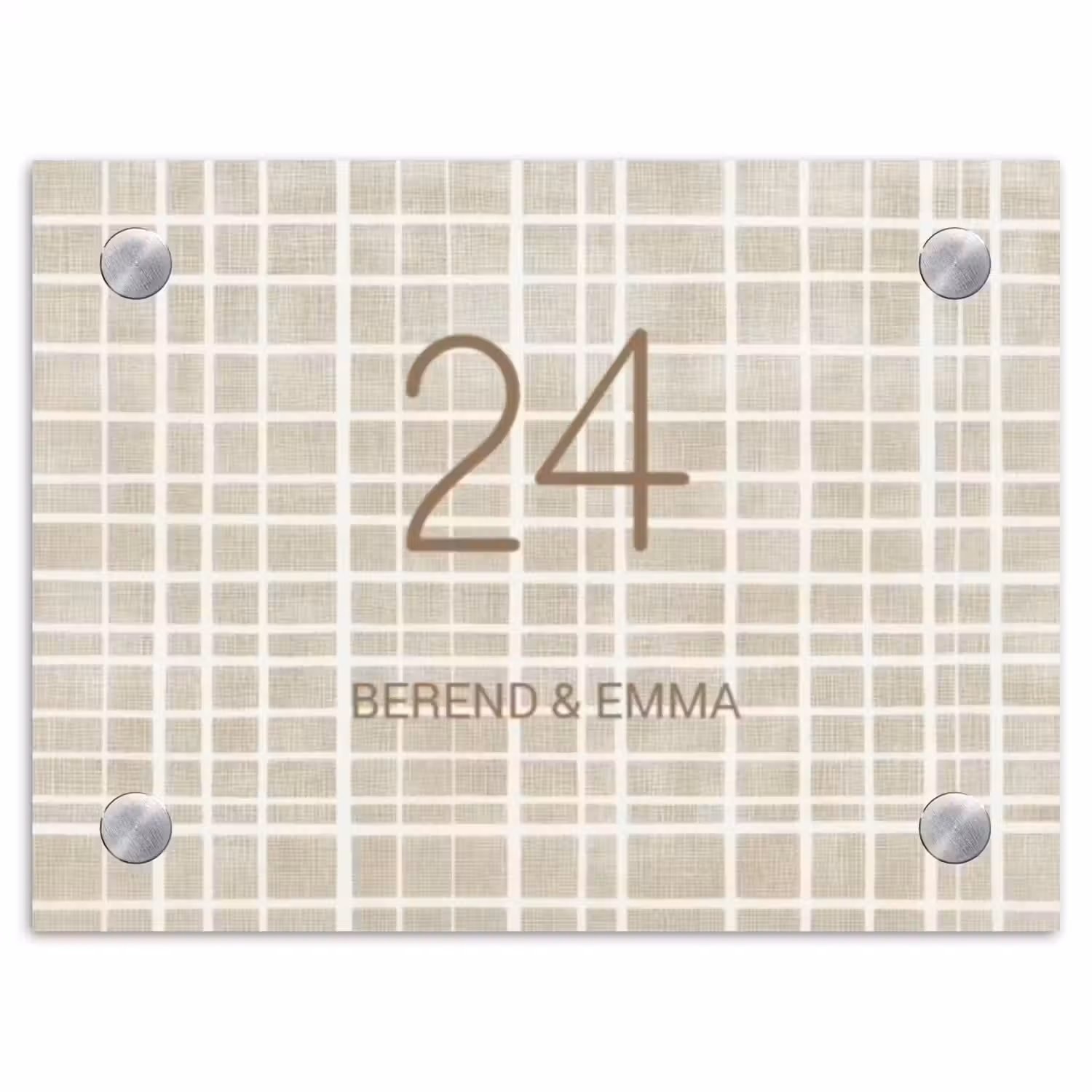 Beige raster - Klassiek Naambord Rechthoek middel -3d