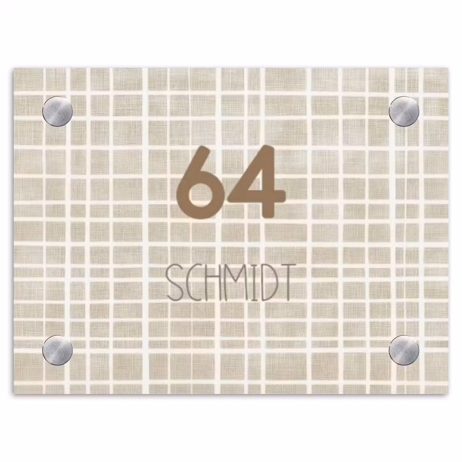 Beige raster - Modern Naambord Rechthoek middel -3d