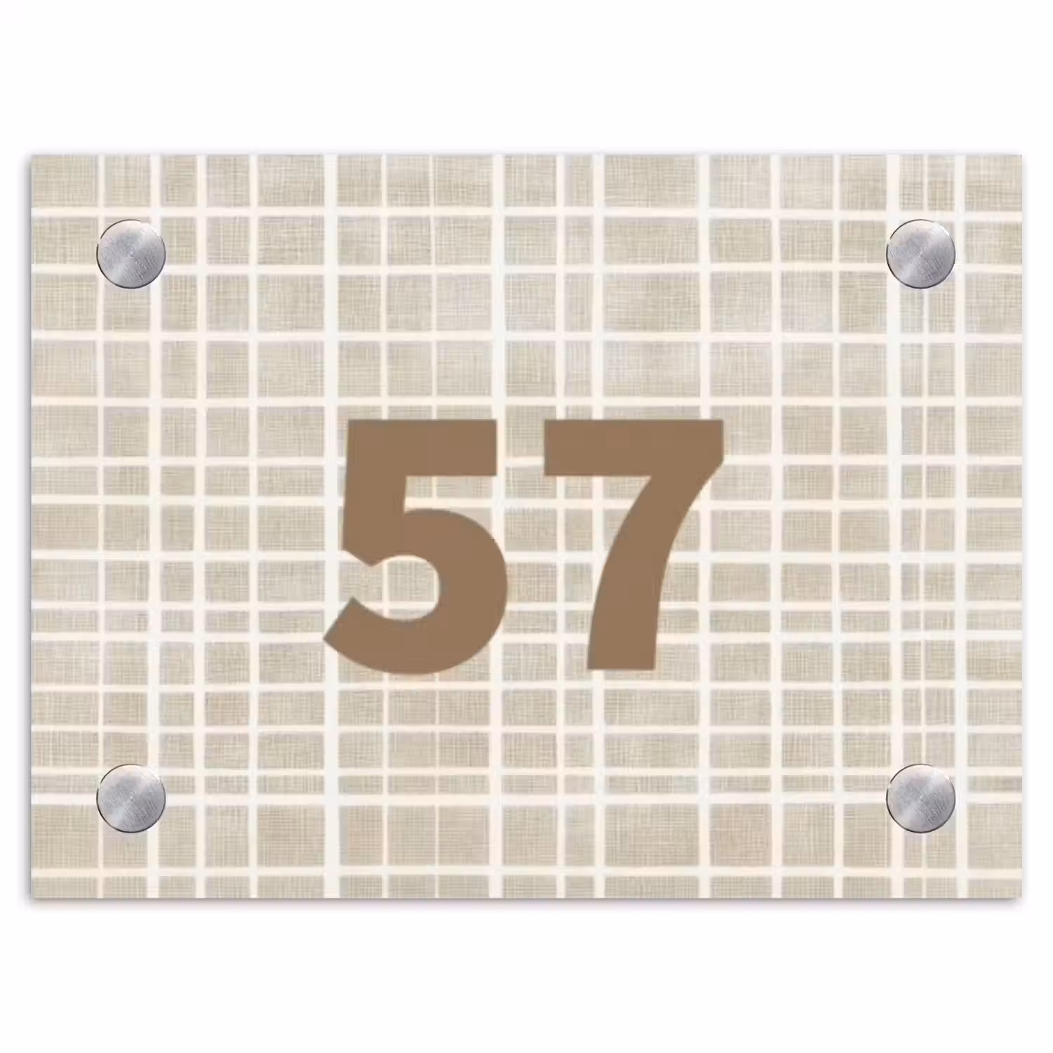 Beige raster - Traditioneel Naambord Rechthoek middel -3d