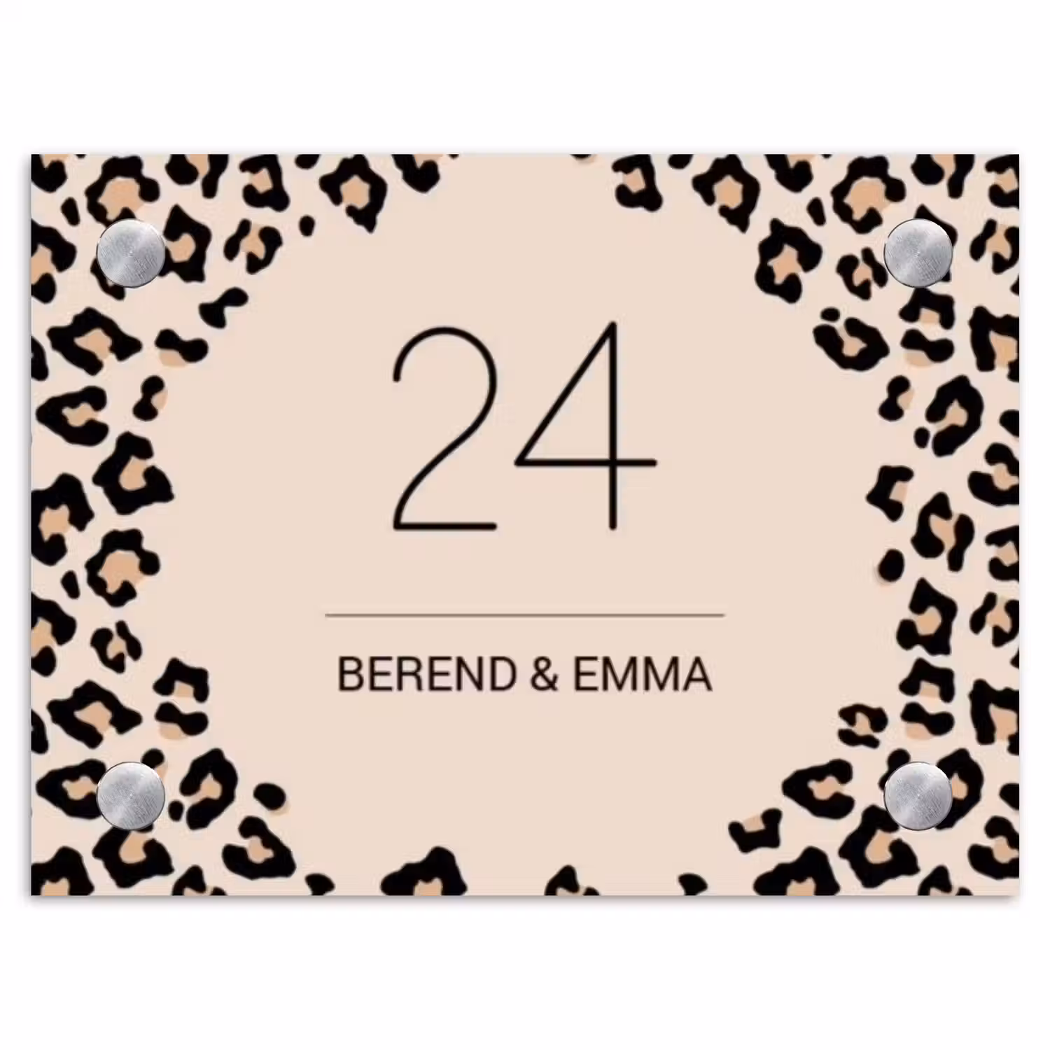 Beige luipaardprint - Klassiek Naambord Rechthoek middel -3d
