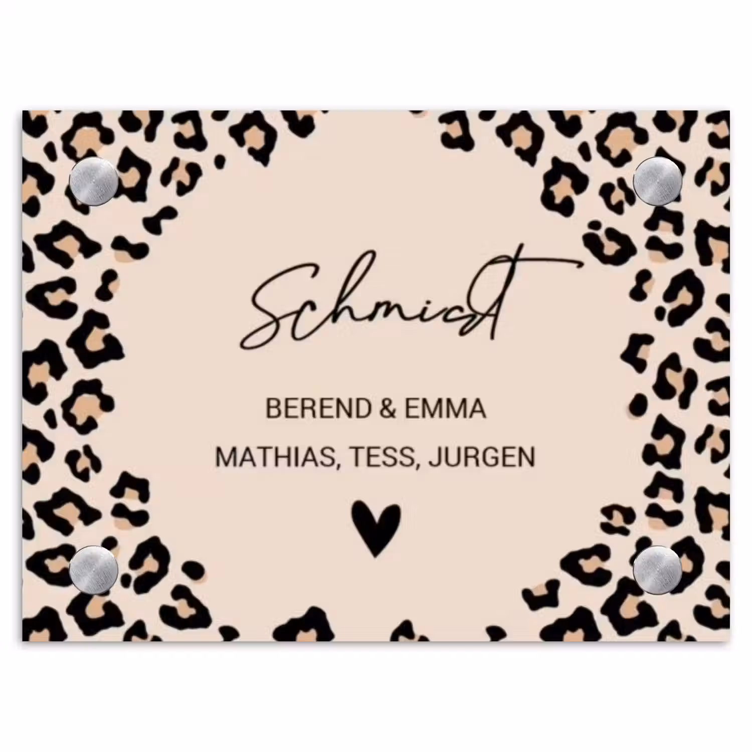 Beige luipaardprint - Sierlijk Naambord Rechthoek middel -3d