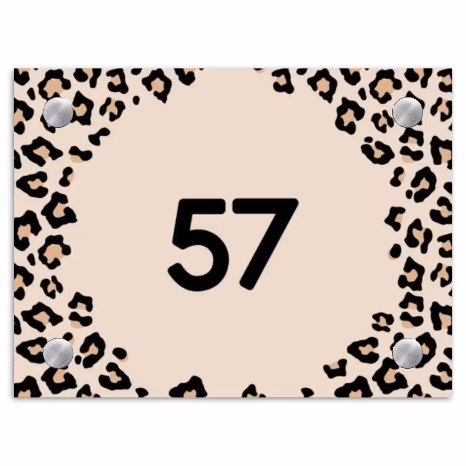 Beige luipaardprint - Traditioneel Naambord Rechthoek middel -3d