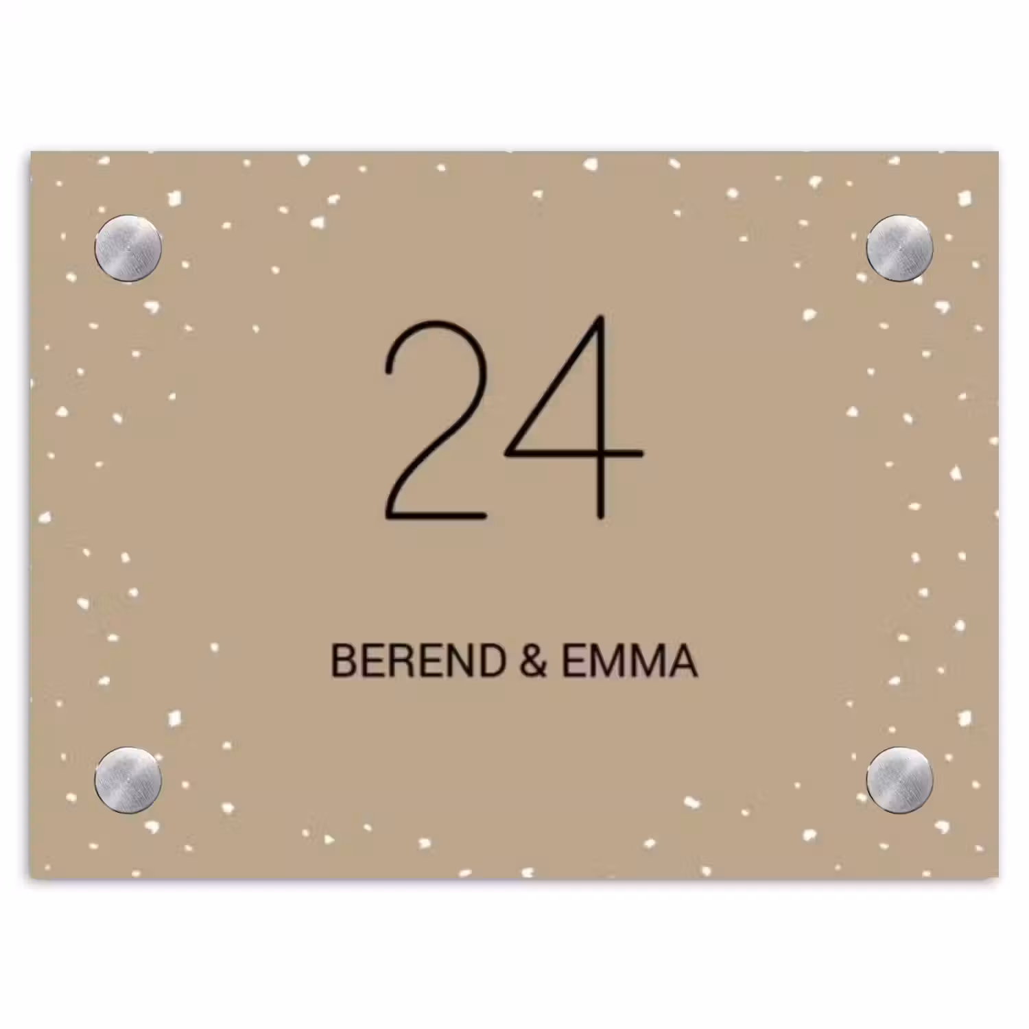 Beige met stippen - Klassiek Naambord Rechthoek middel -3d
