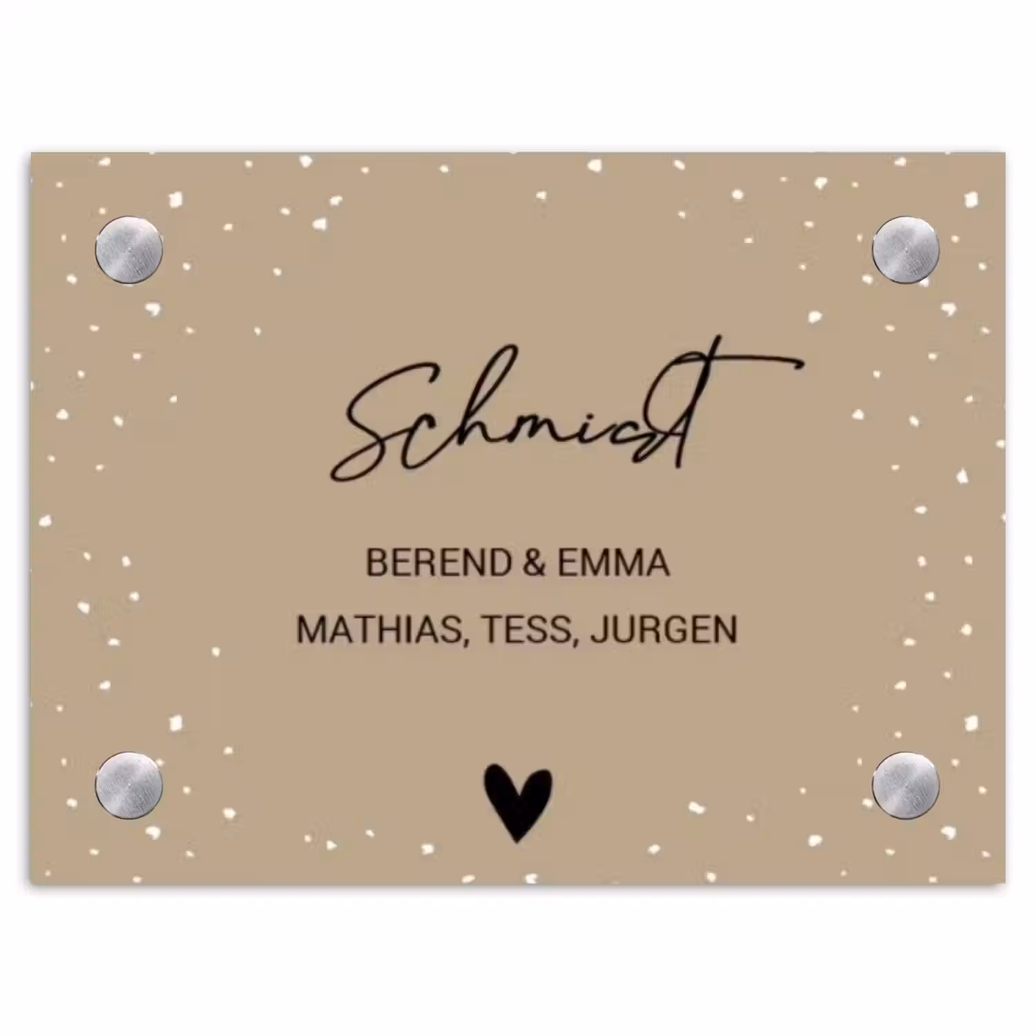 Beige met stippen - Sierlijk Naambord Rechthoek middel -3d