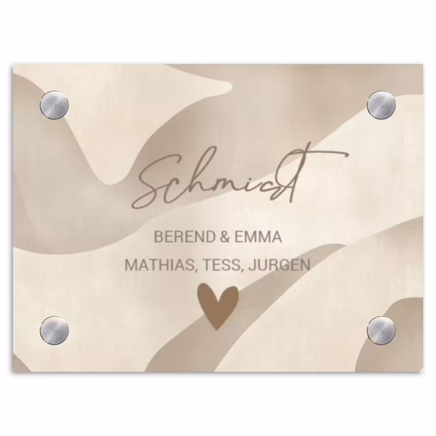 Beige organisch - Sierlijk Naambord Rechthoek middel -3d