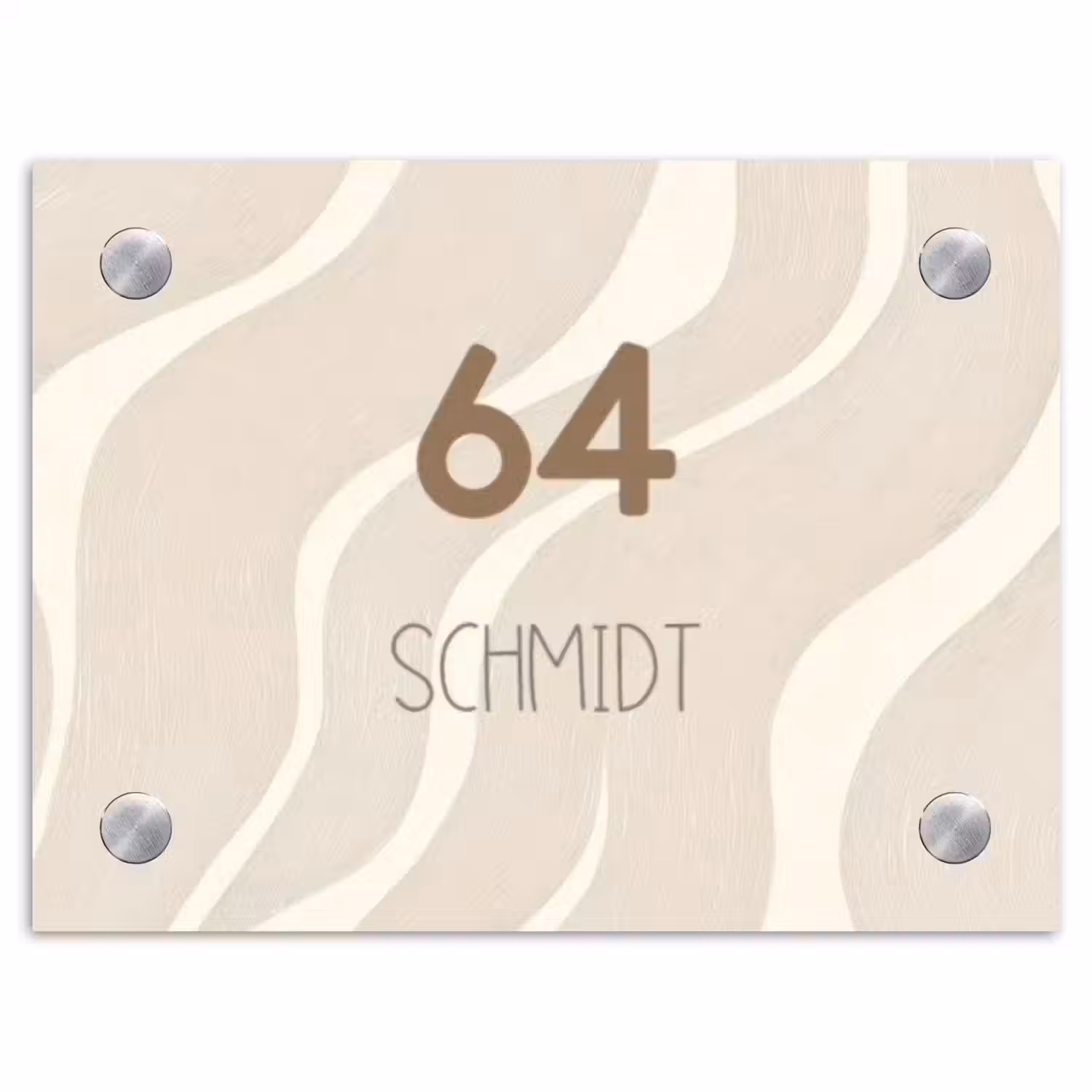 Beige golven - Modern Naambord Rechthoek middel -3d