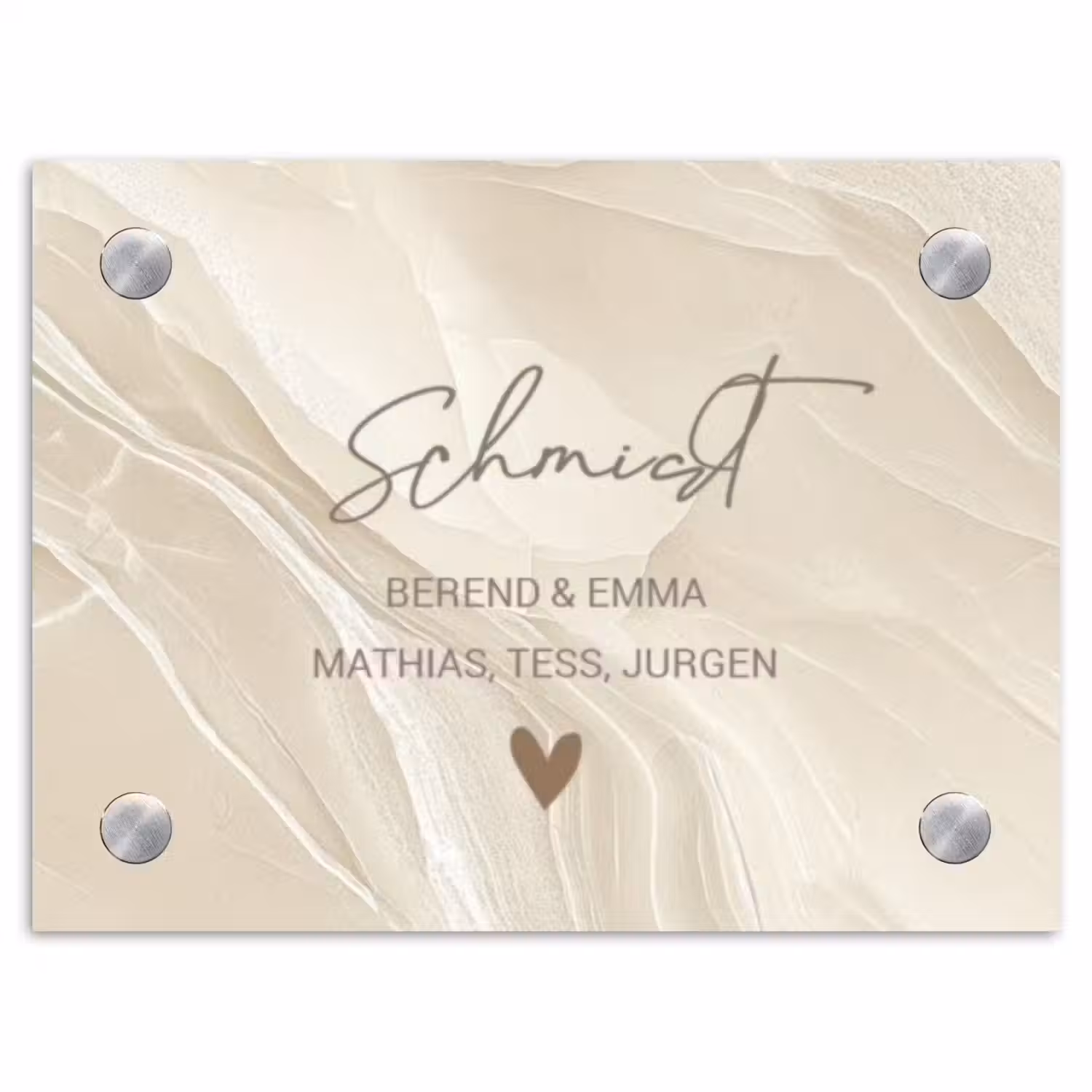 Beige marmer - Sierlijk Naambord Rechthoek middel -3d