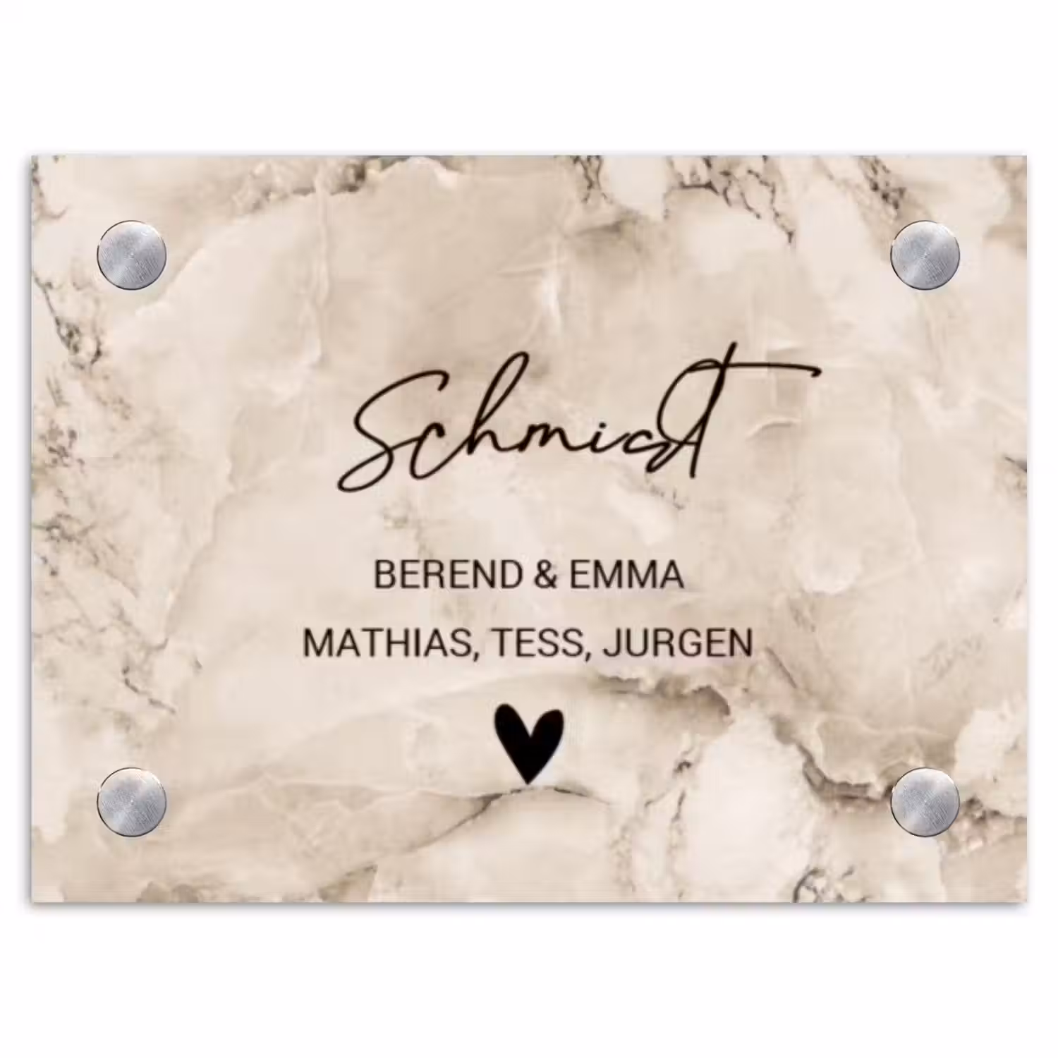 Beige marmer - Sierlijk Naambord Rechthoek middel -3d