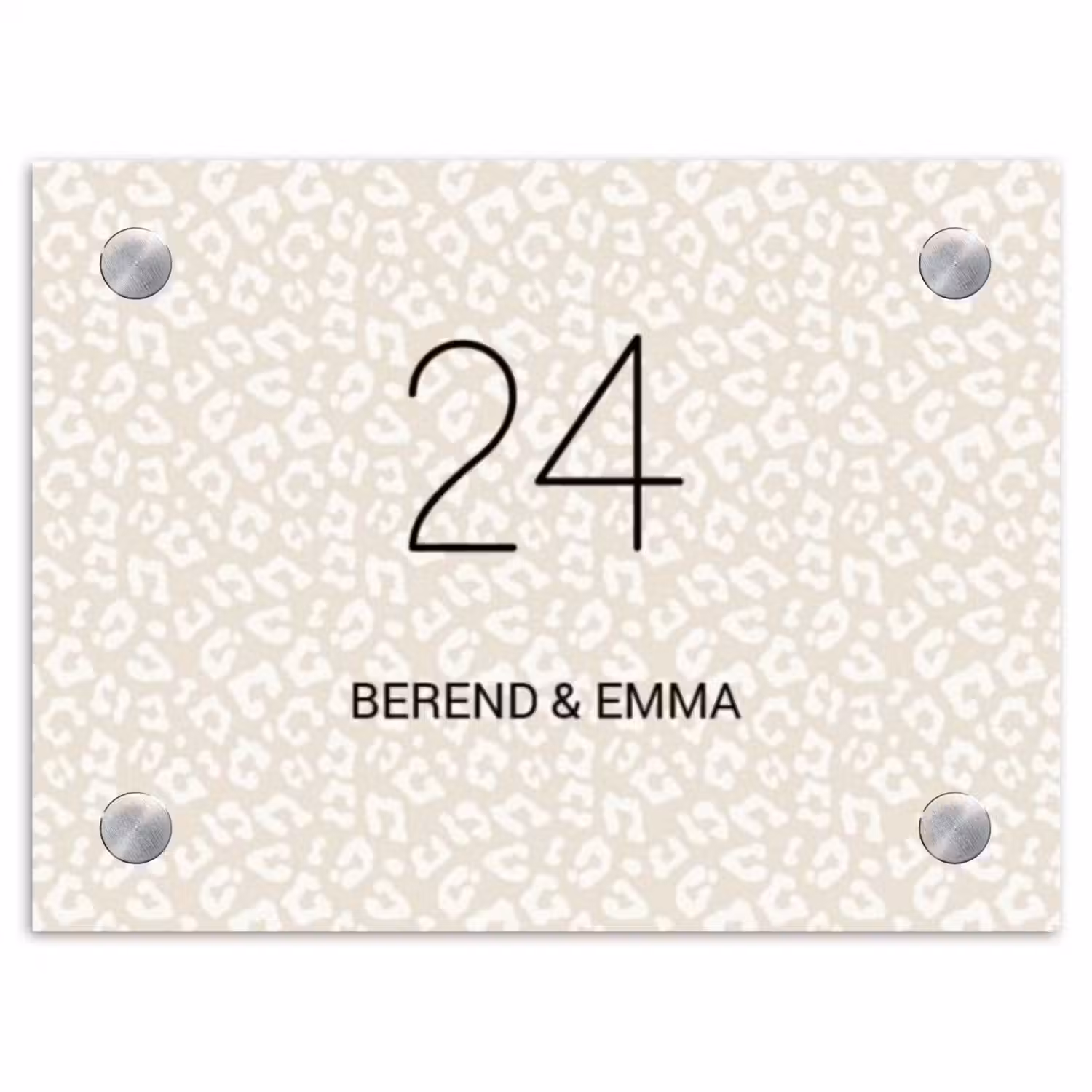 Beige panterprint - Klassiek Naambord Rechthoek middel -3d