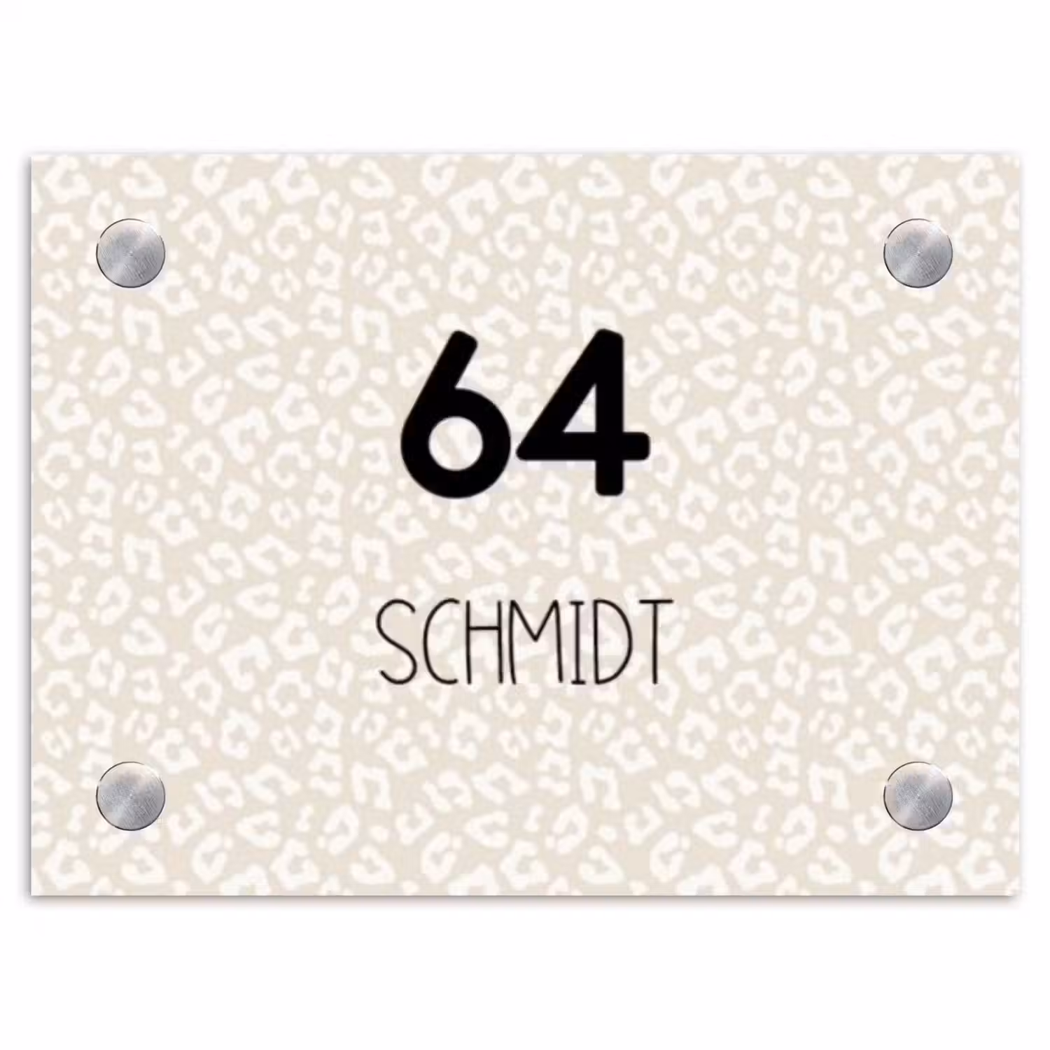 Beige panterprint - Modern Naambord Rechthoek middel -3d