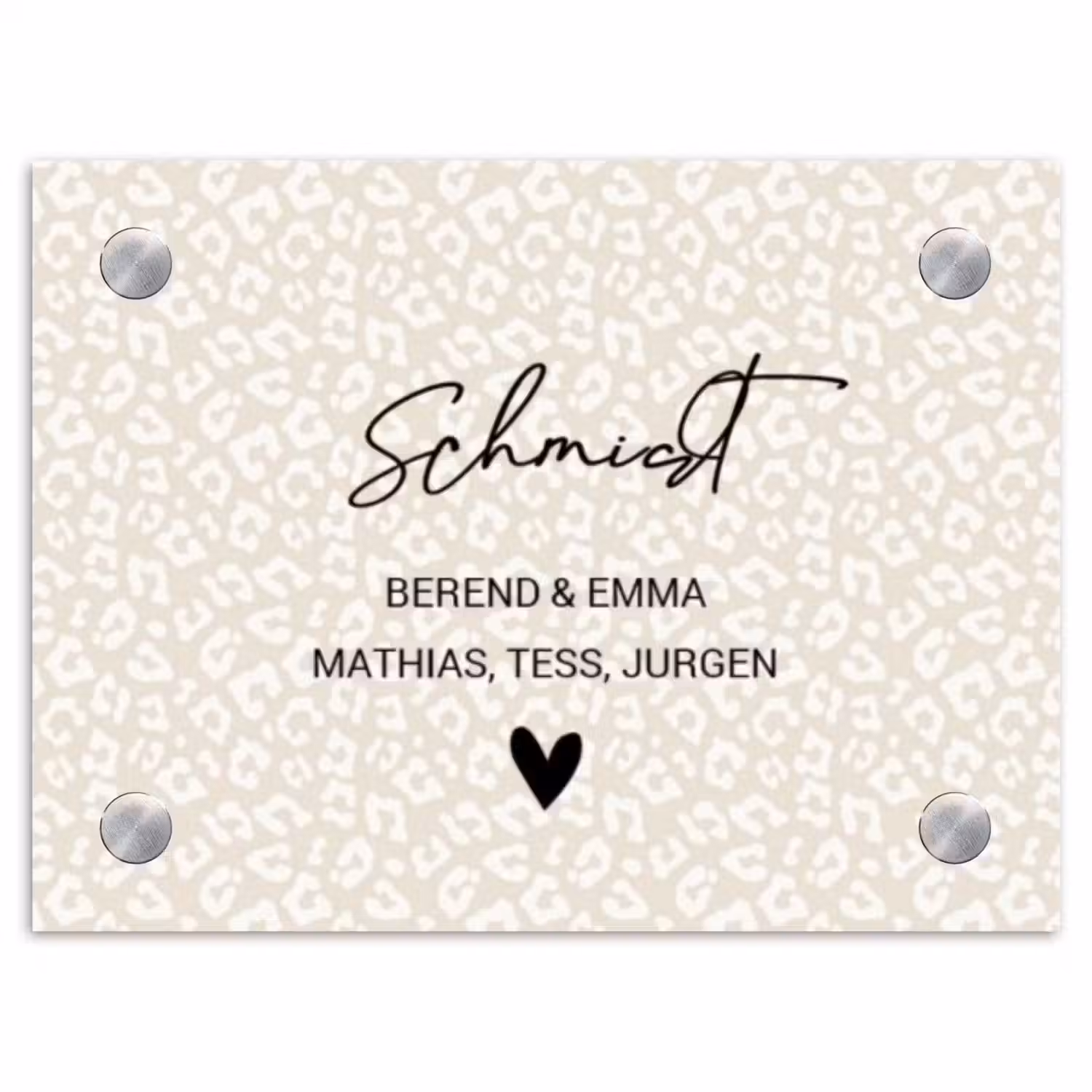 Beige panterprint - Sierlijk Naambord Rechthoek middel -3d
