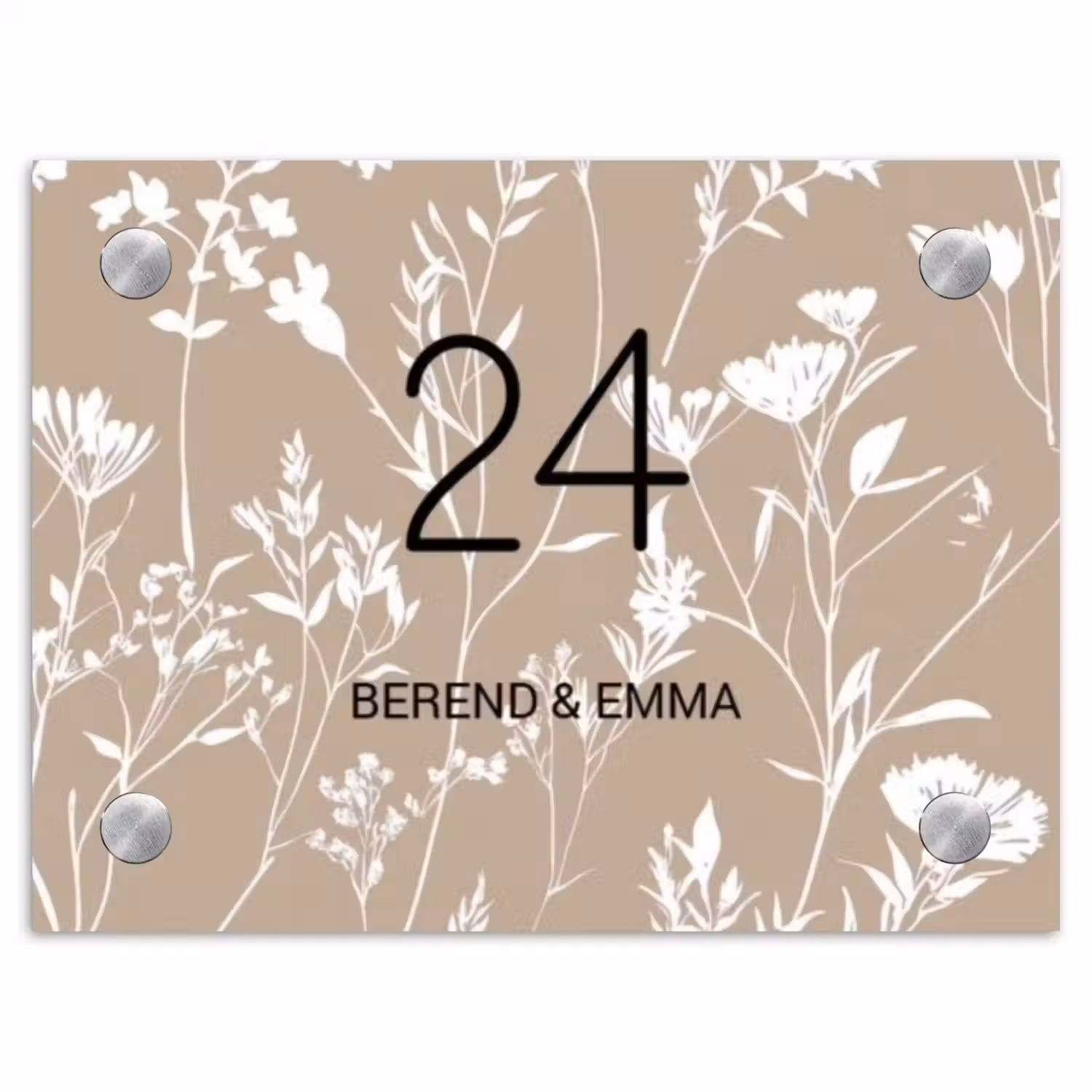 Beige bloemmotief - Klassiek Naambord Rechthoek middel -3d
