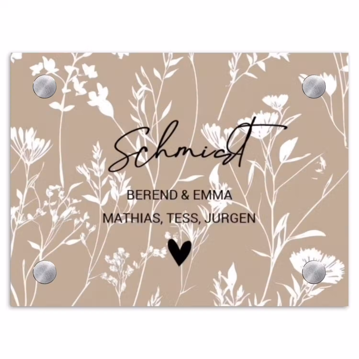 Beige bloemmotief - Sierlijk Naambord Rechthoek middel -3d