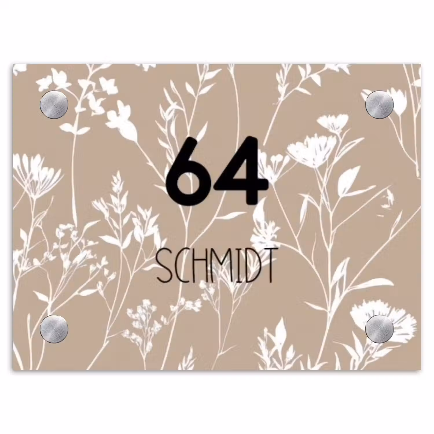 Beige bloemmotief - Modern Naambord Rechthoek middel -3d