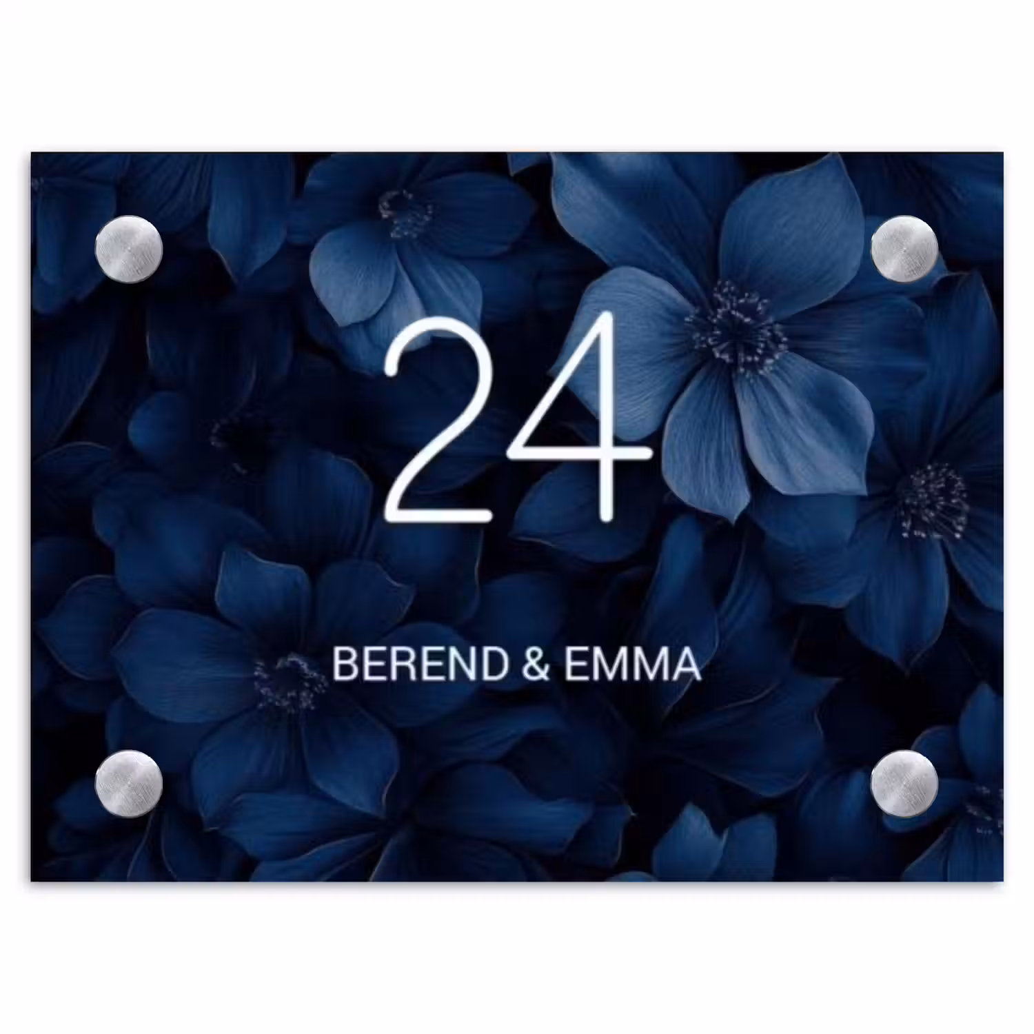 Blauwe bloemen - Klassiek Naambord Rechthoek middel -3d
