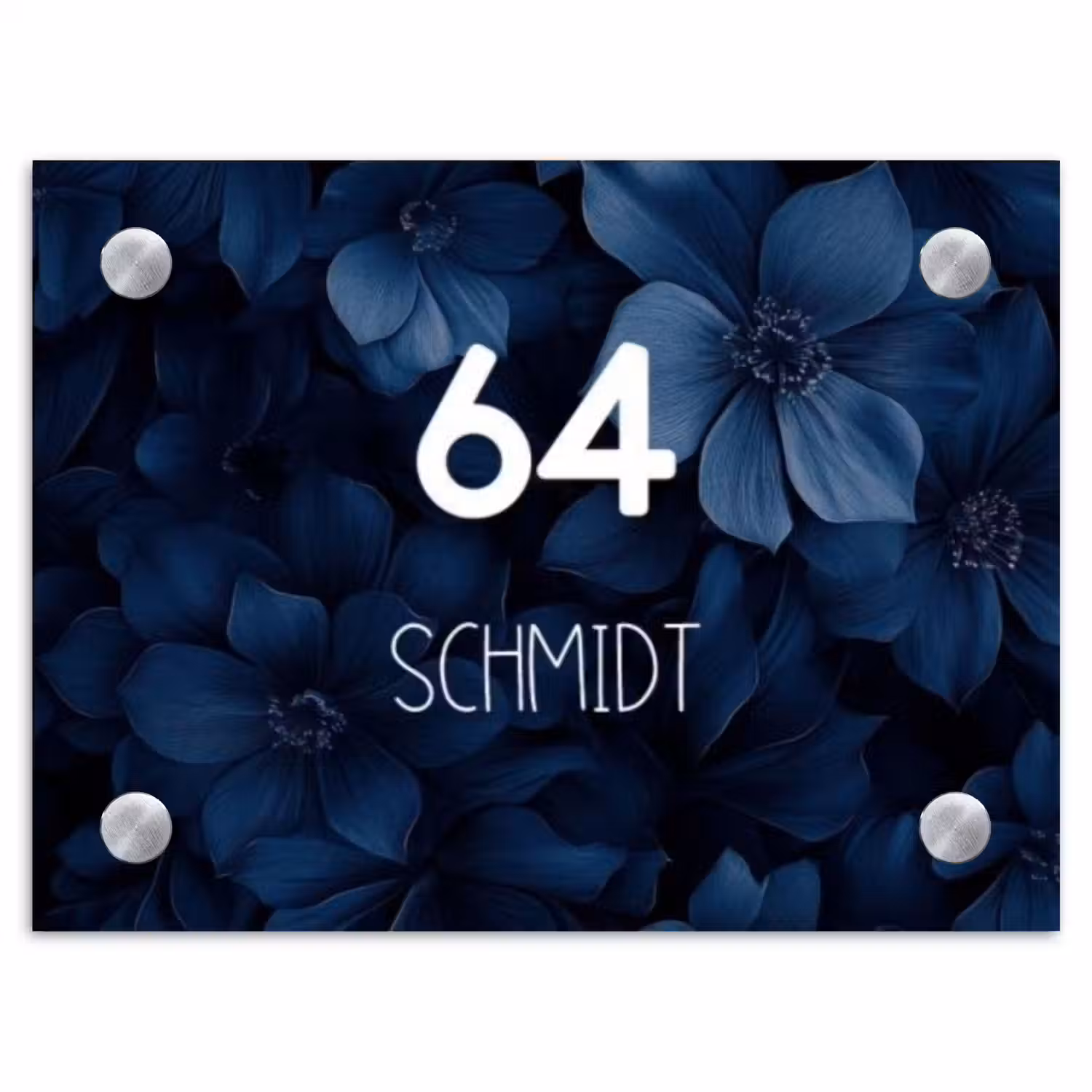 Blauwe bloemen - Modern Naambord Rechthoek middel -3d