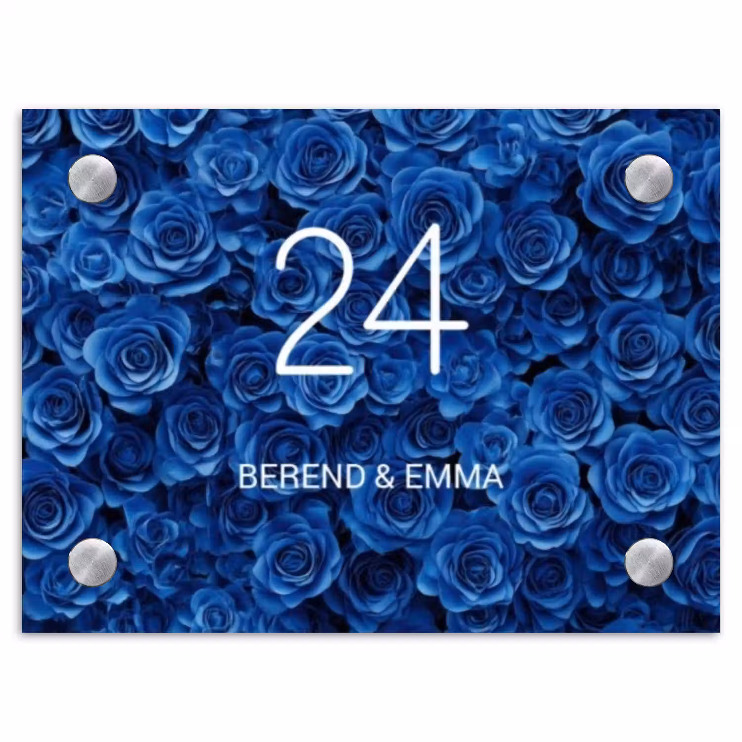 Blauwe rozen - Klassiek Naambord Rechthoek middel -3d