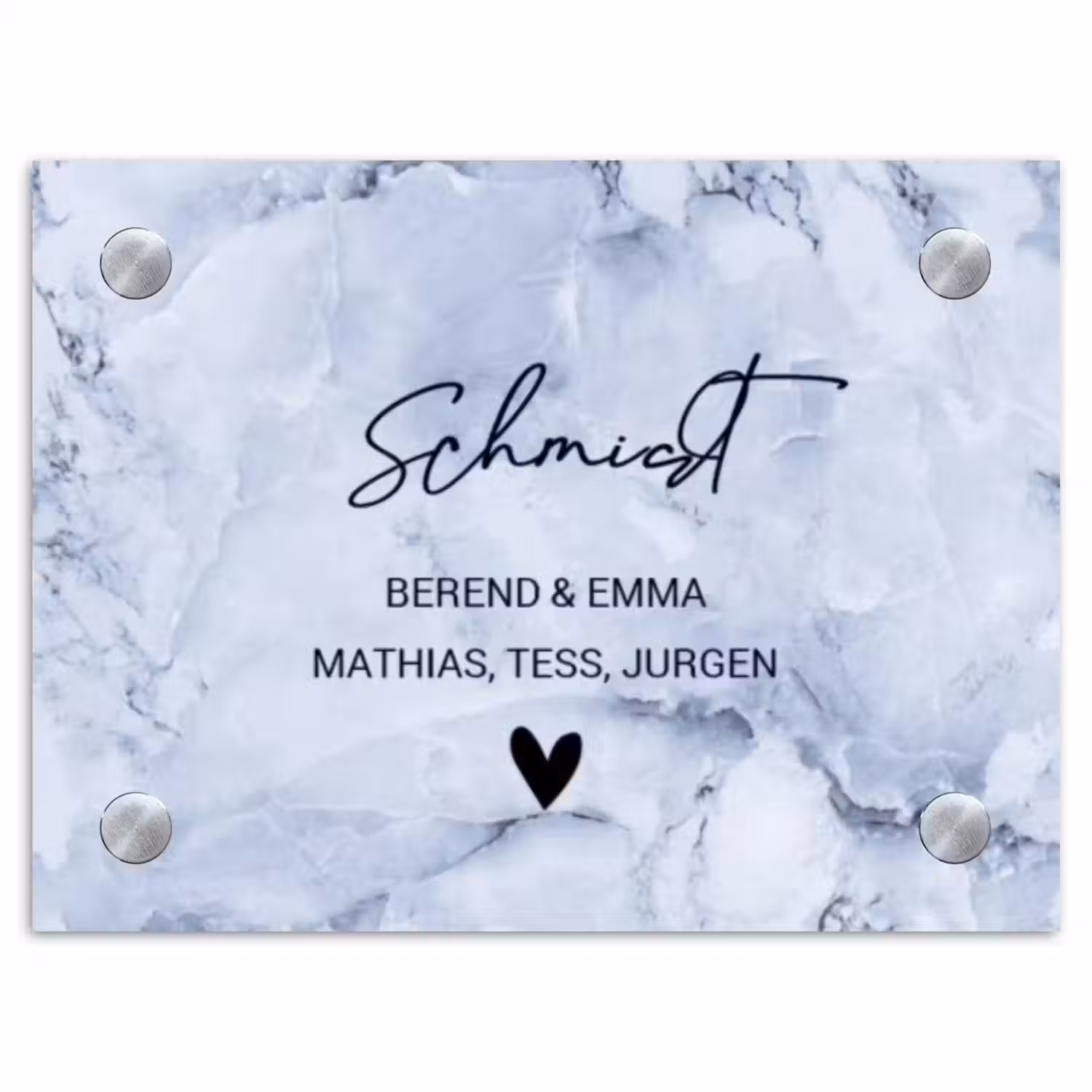 Blauw marmer - Sierlijk Naambord Rechthoek middel -3d