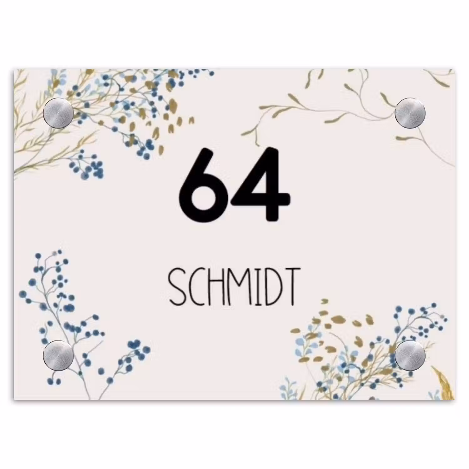 Bloemen - Beige - Modern Naambord Rechthoek middel -3d
